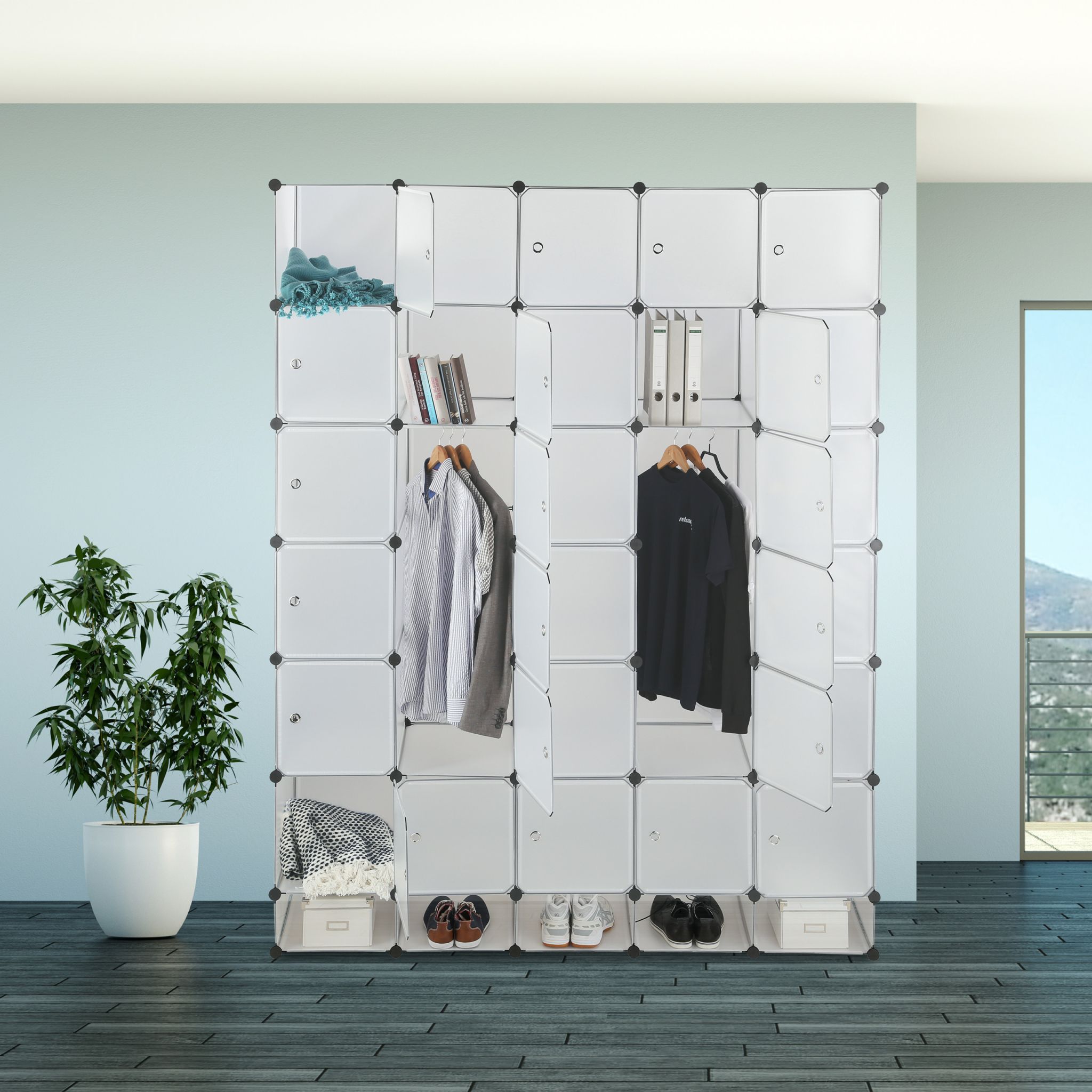 Kleiderschrank Stecksystem XXL Schwarz-Silber-Transparent von Relaxdays