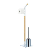 Stand WC Garnitur Holz & Chrom Hellbraun-Silber von Relaxdays