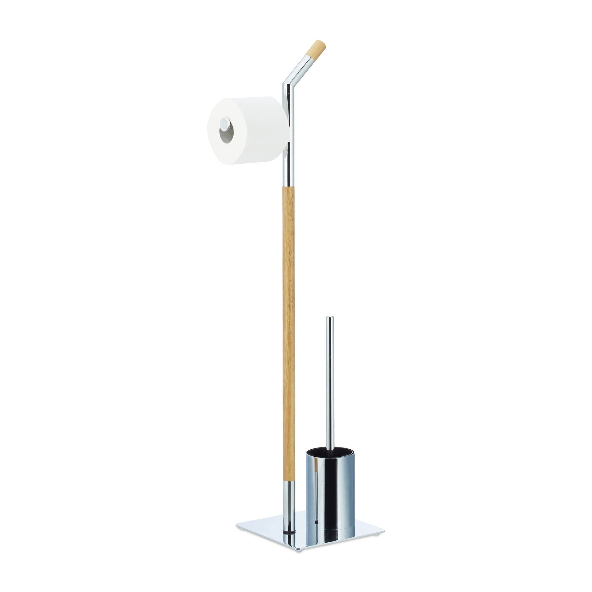 Stand WC Garnitur Holz & Chrom Hellbraun-Silber von Relaxdays