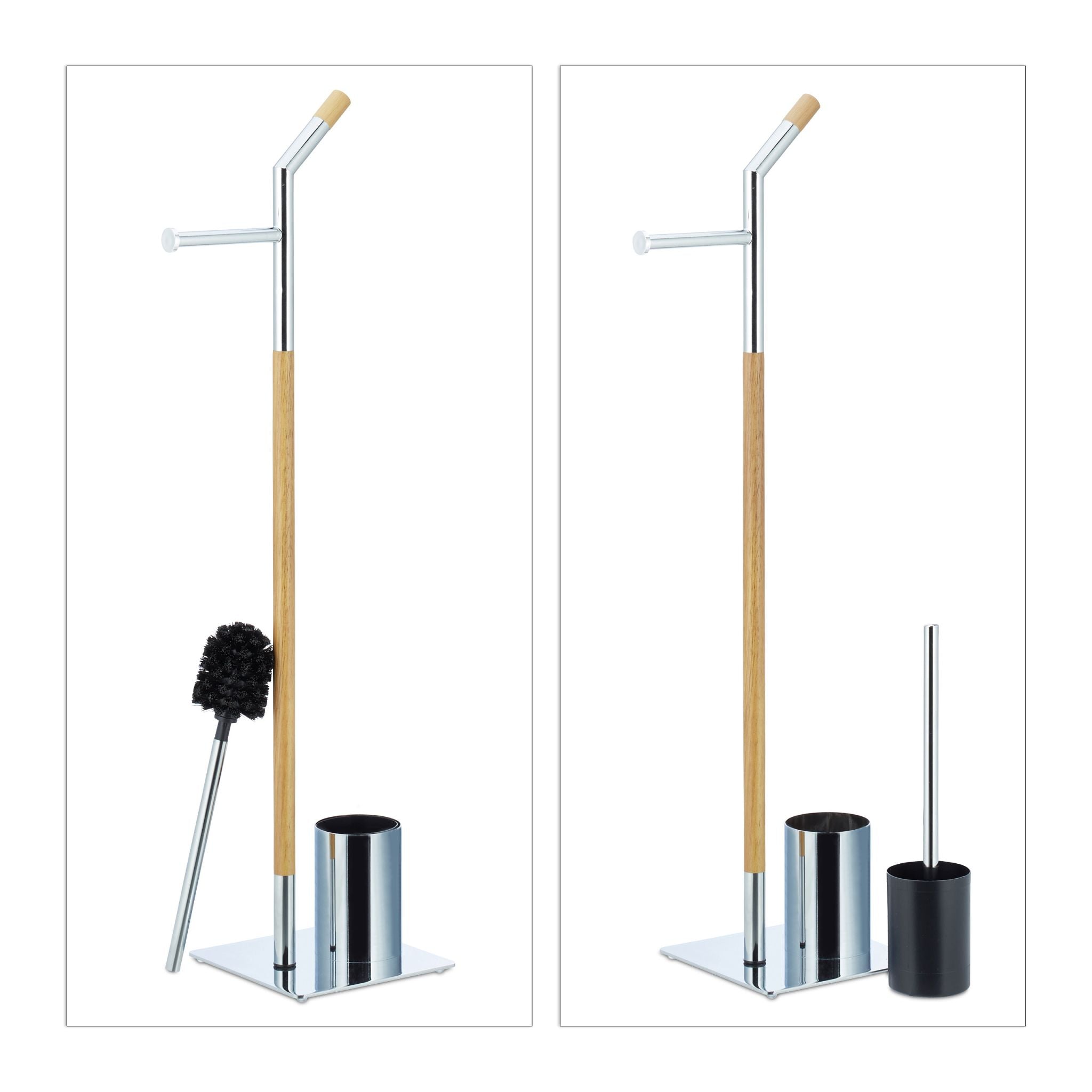 Stand WC Garnitur Holz & Chrom Hellbraun-Silber von Relaxdays