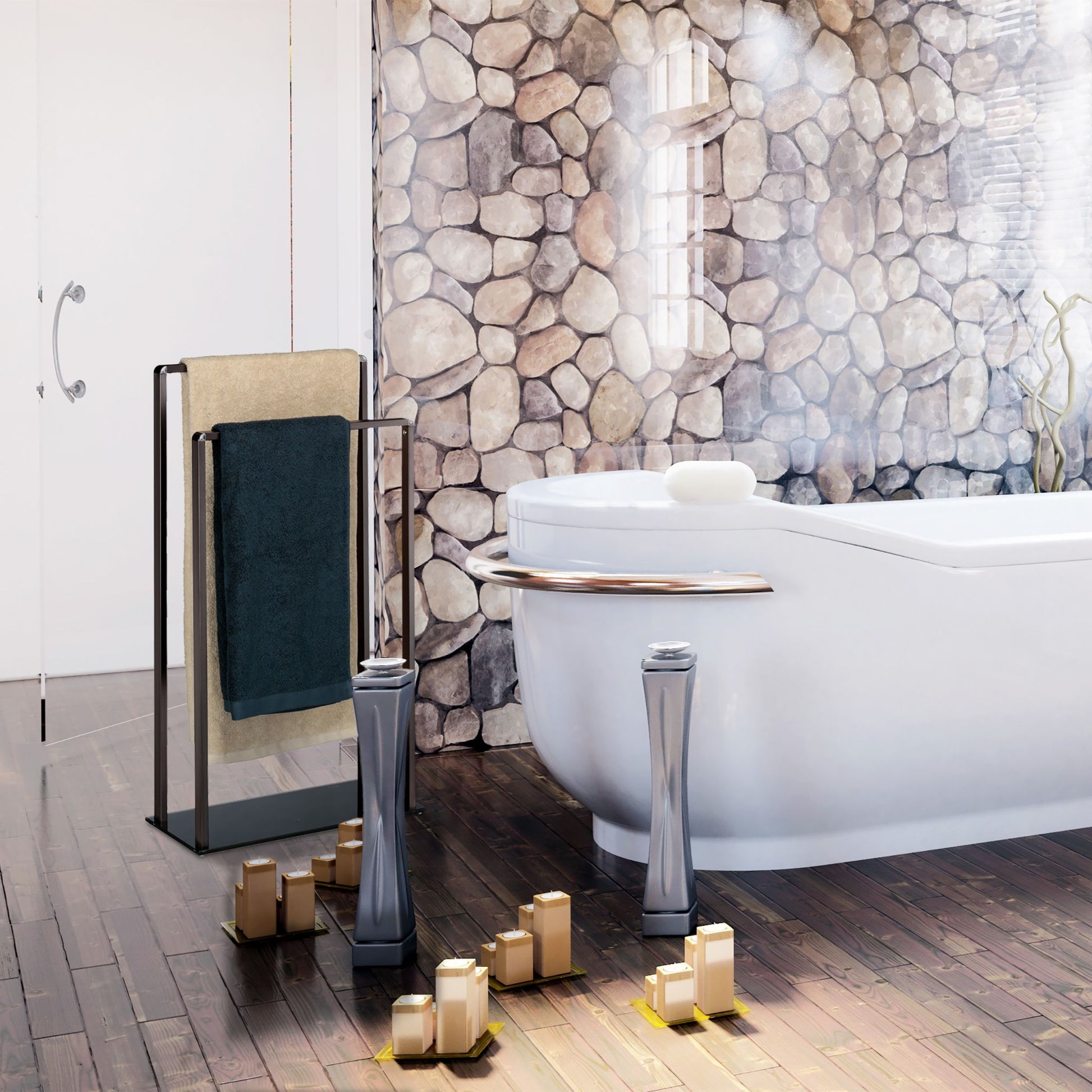 Handtuchständer freistehend 2 Stangen Dunkelbraun von Relaxdays
