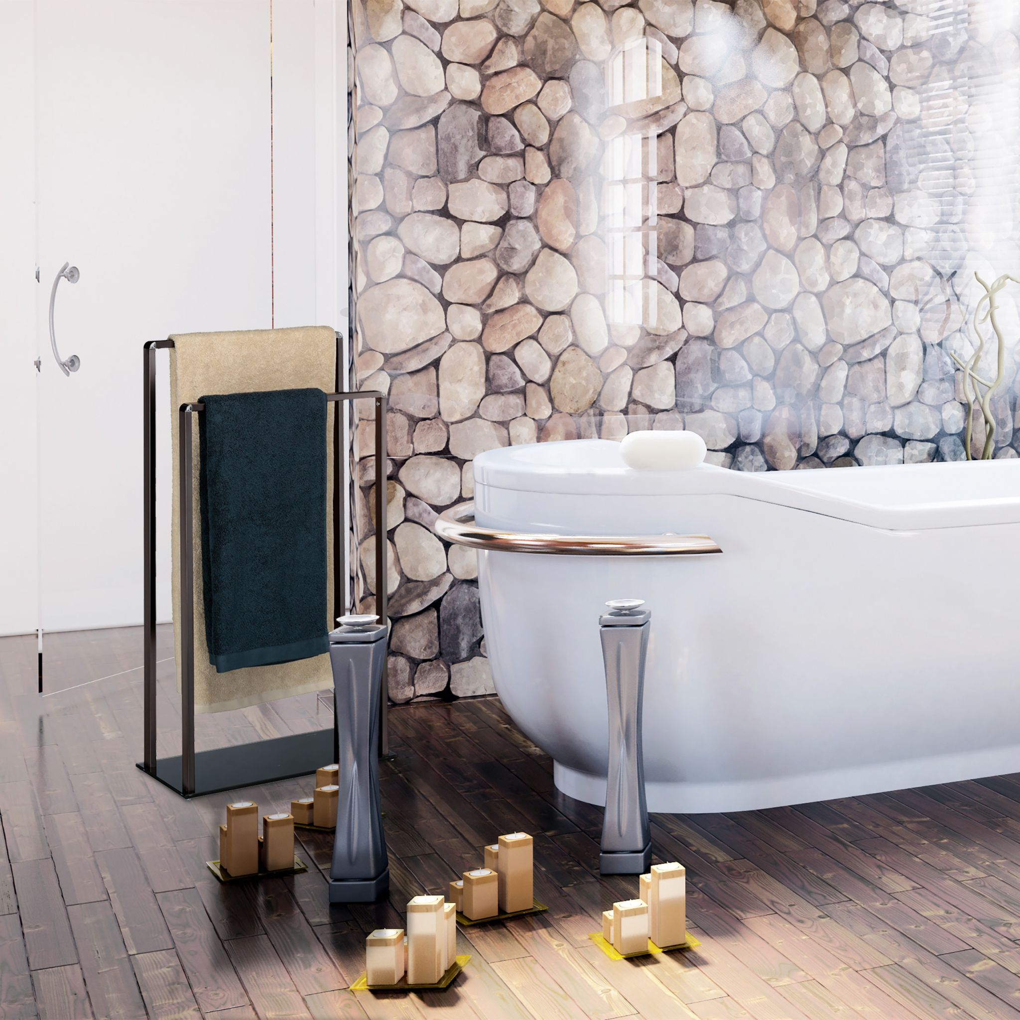 Handtuchständer freistehend 2 Stangen Dunkelbraun von Relaxdays