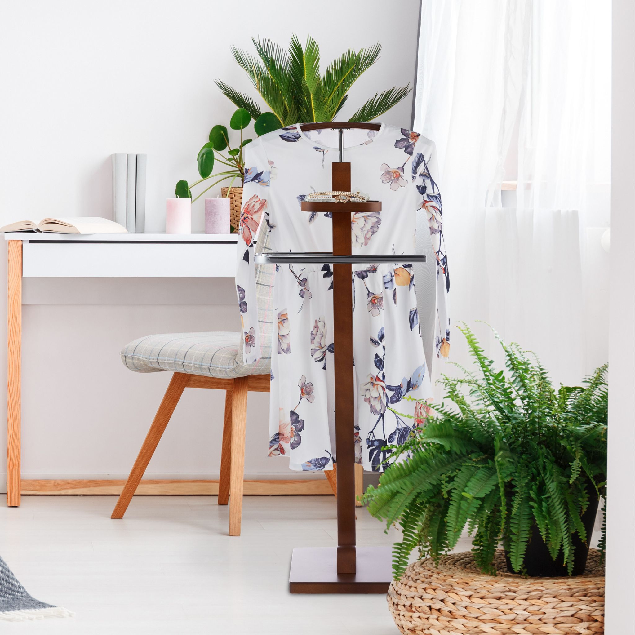 Herrendiener Wallnussoptik Braun-Silber von Relaxdays