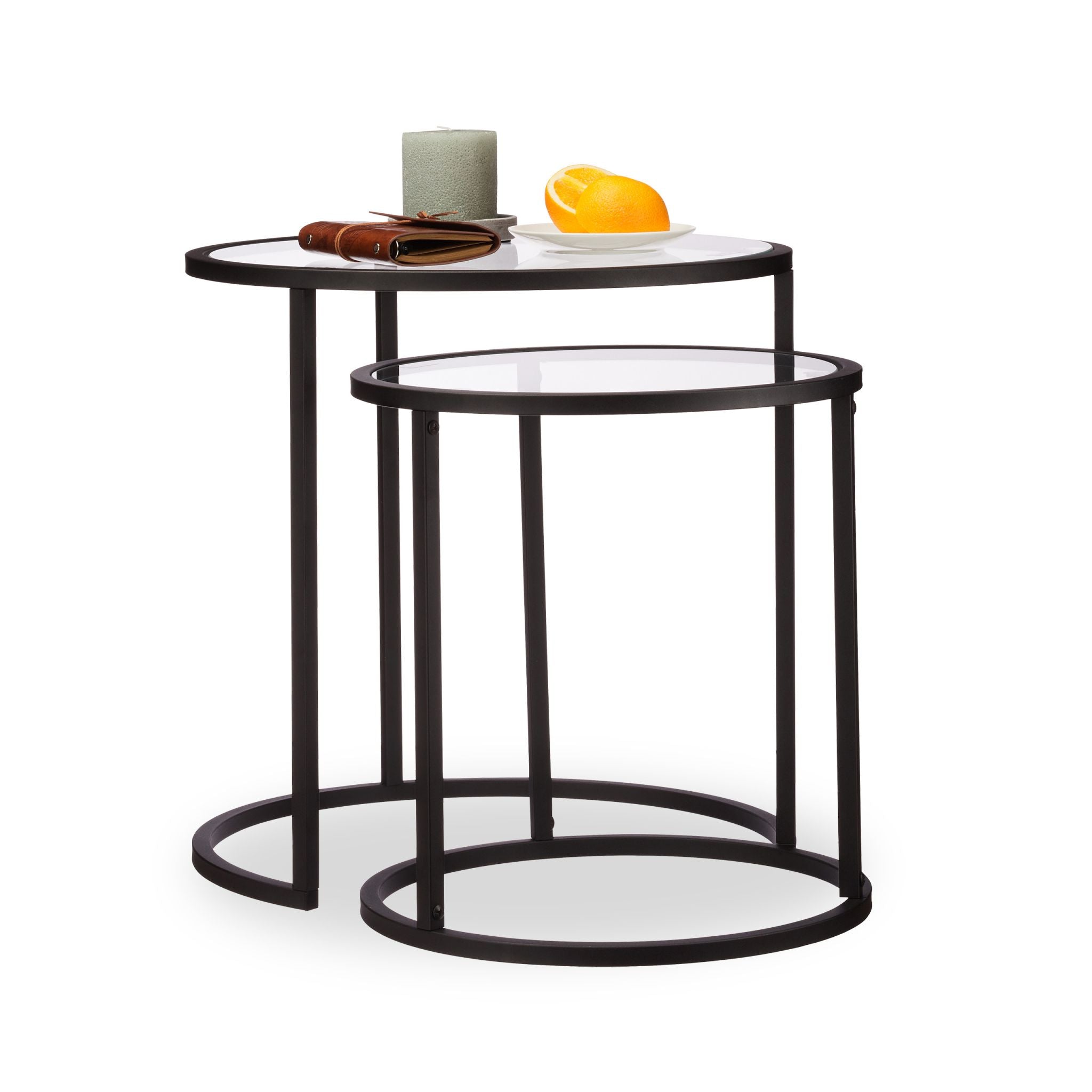 Beistelltische 2er-Set Glas Schwarz-Transparent von Relaxdays
