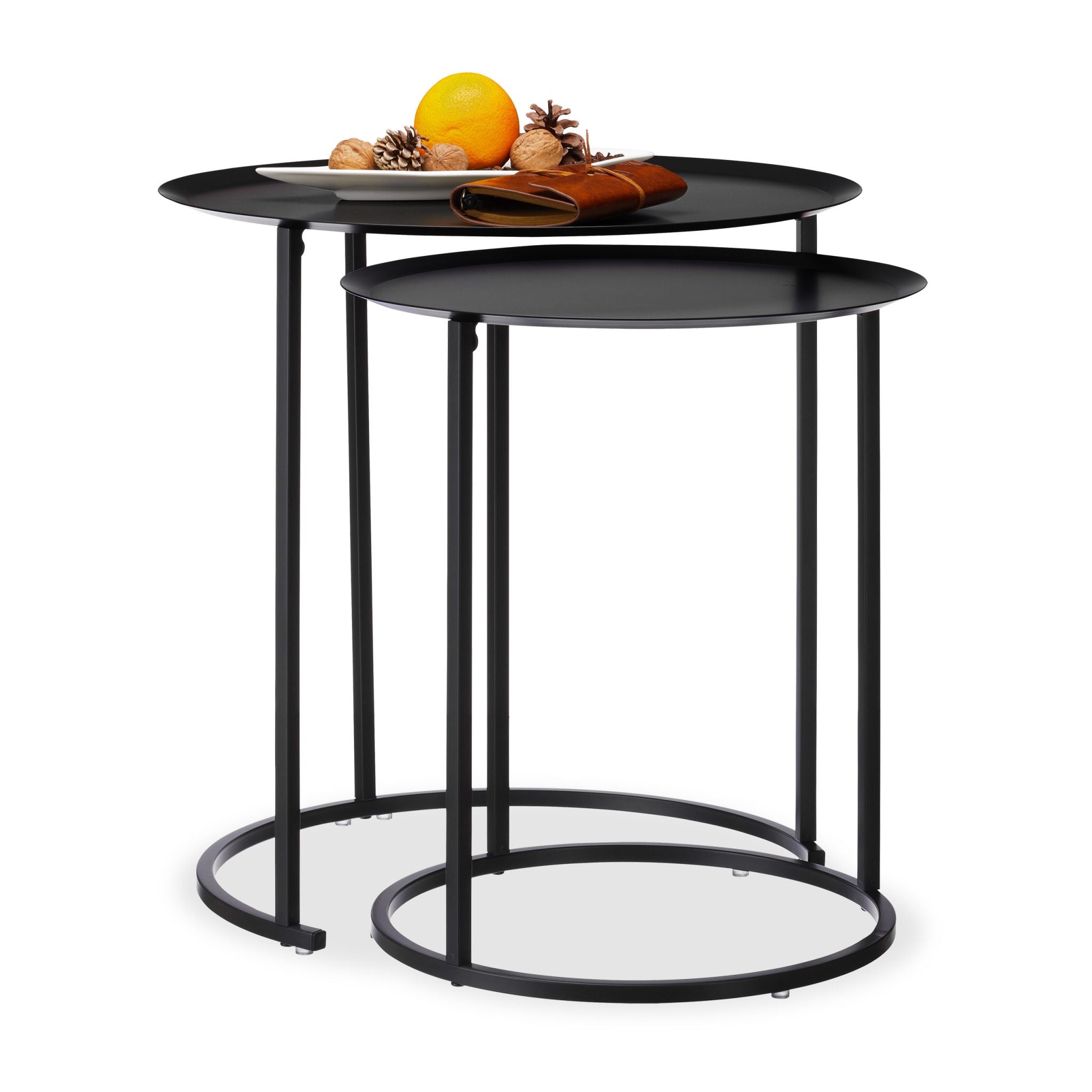Beistelltisch rund 2er-Set Schwarz von Relaxdays