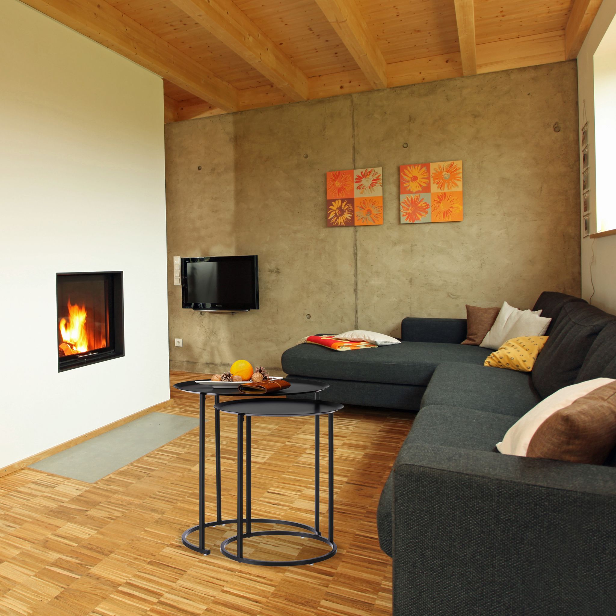 Beistelltisch rund 2er-Set Schwarz von Relaxdays