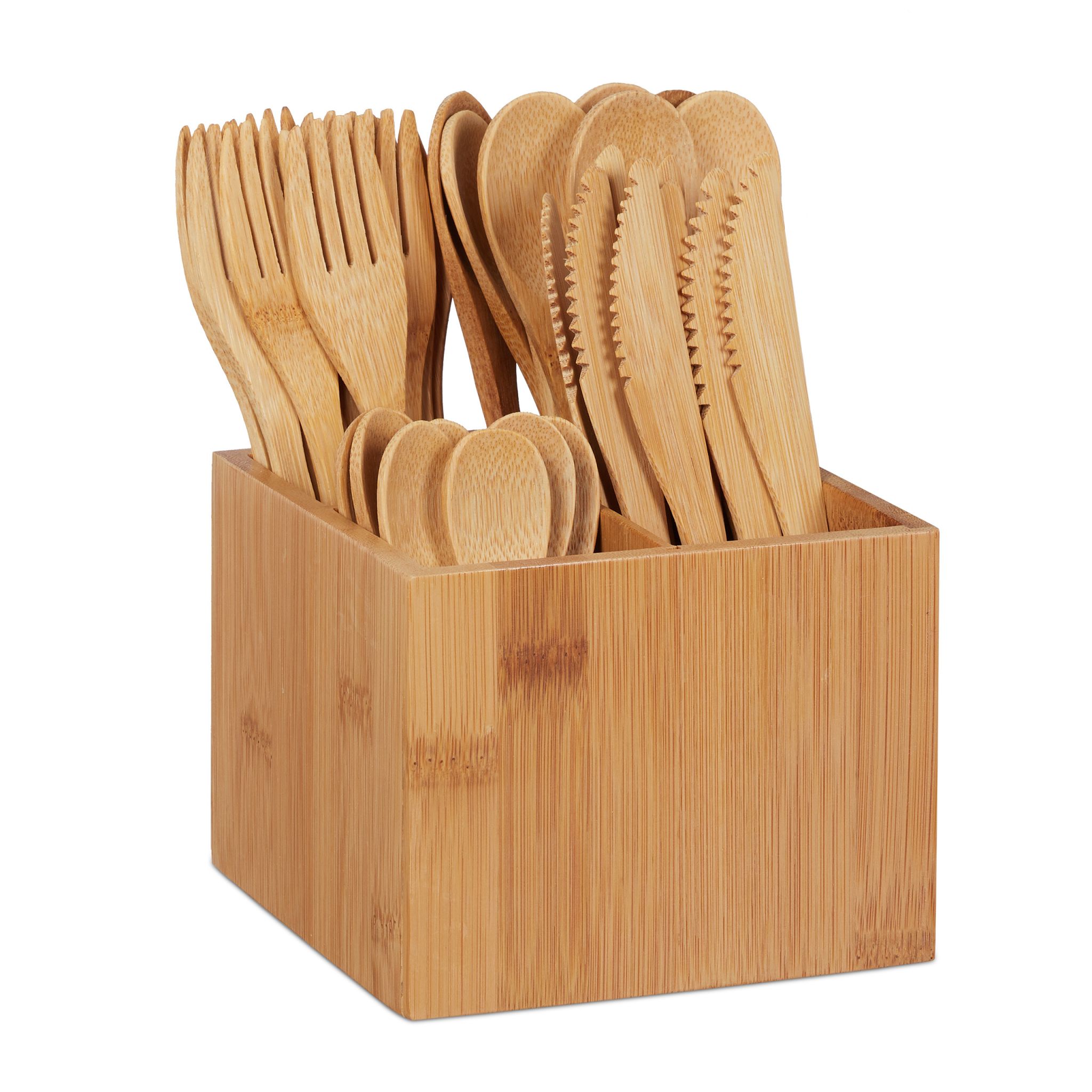 Besteckset Bambus Hellbraun von Relaxdays