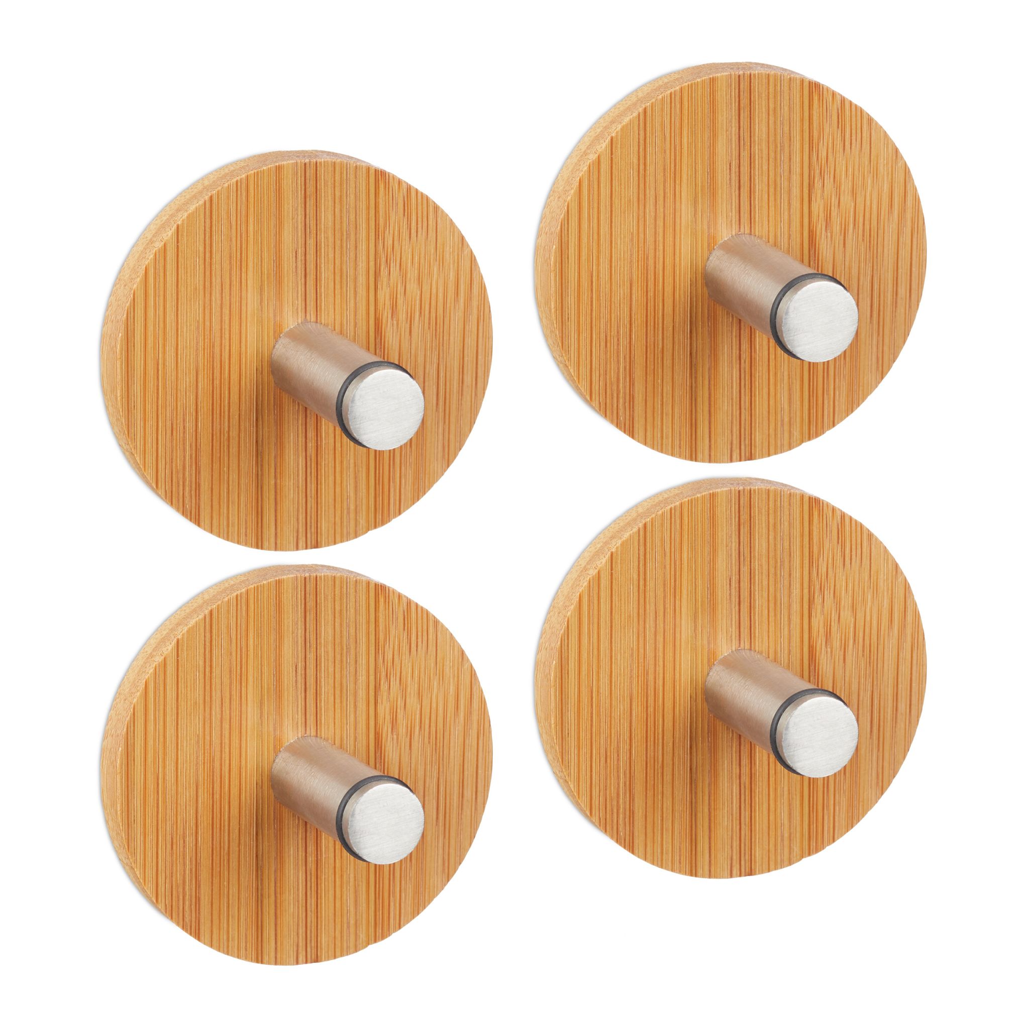 Handtuchhaken selbstklebend 4er-Set Hellbraun-Silber von Relaxdays