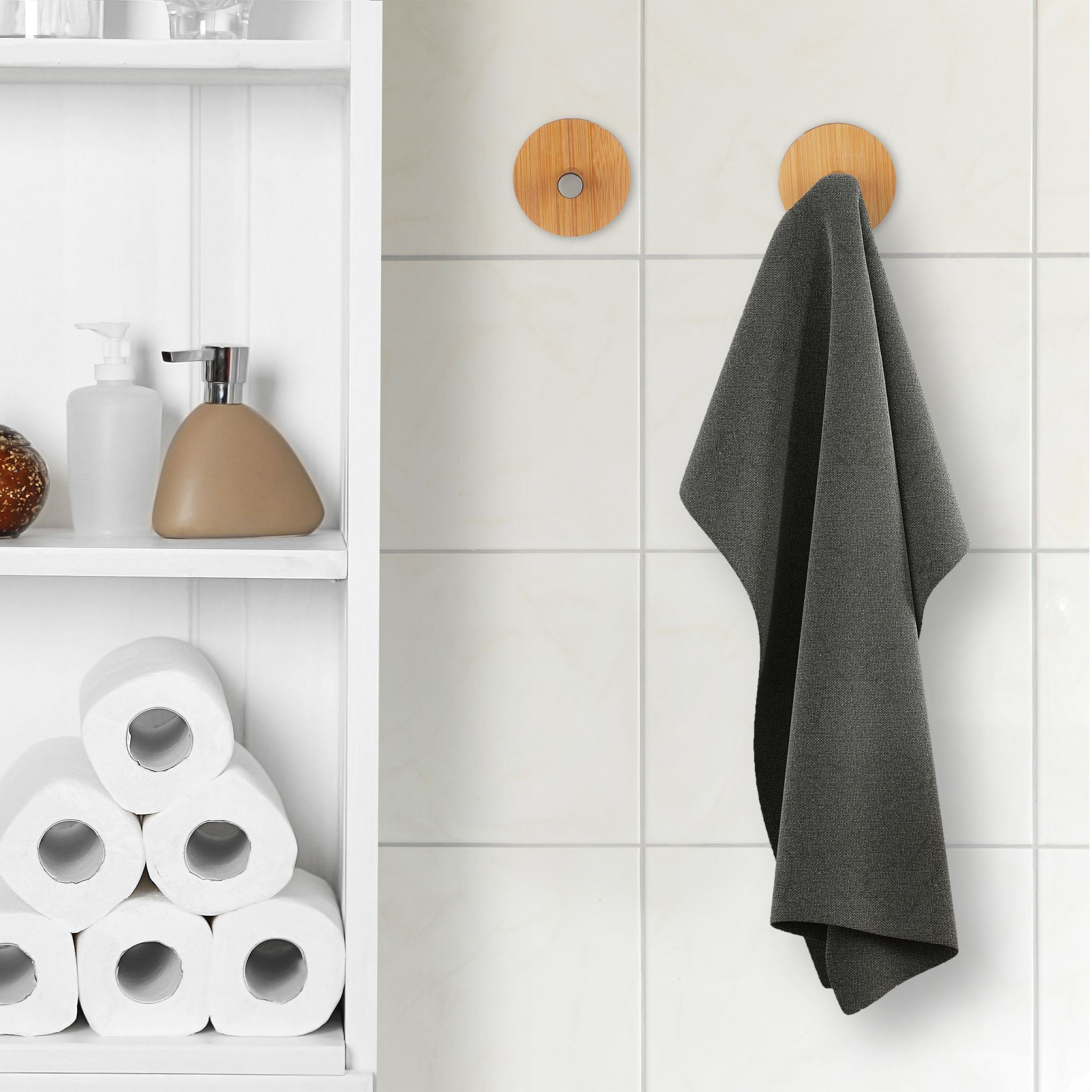 Handtuchhaken selbstklebend 4er-Set Hellbraun-Silber von Relaxdays