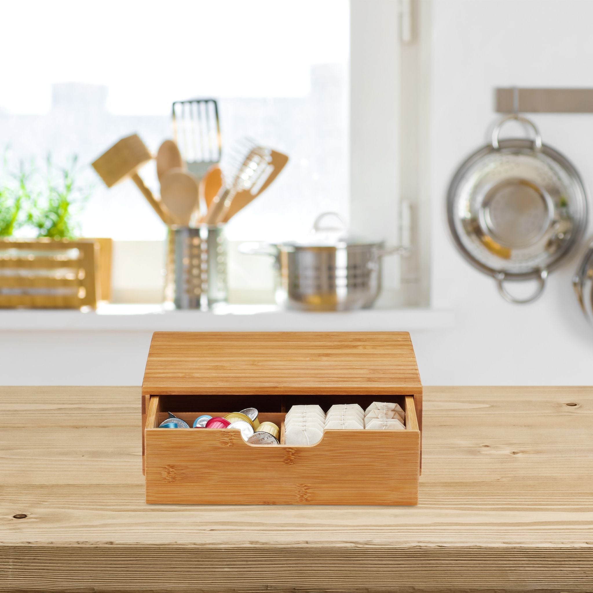 Schubladenbox Bambus Hellbraun von Relaxdays