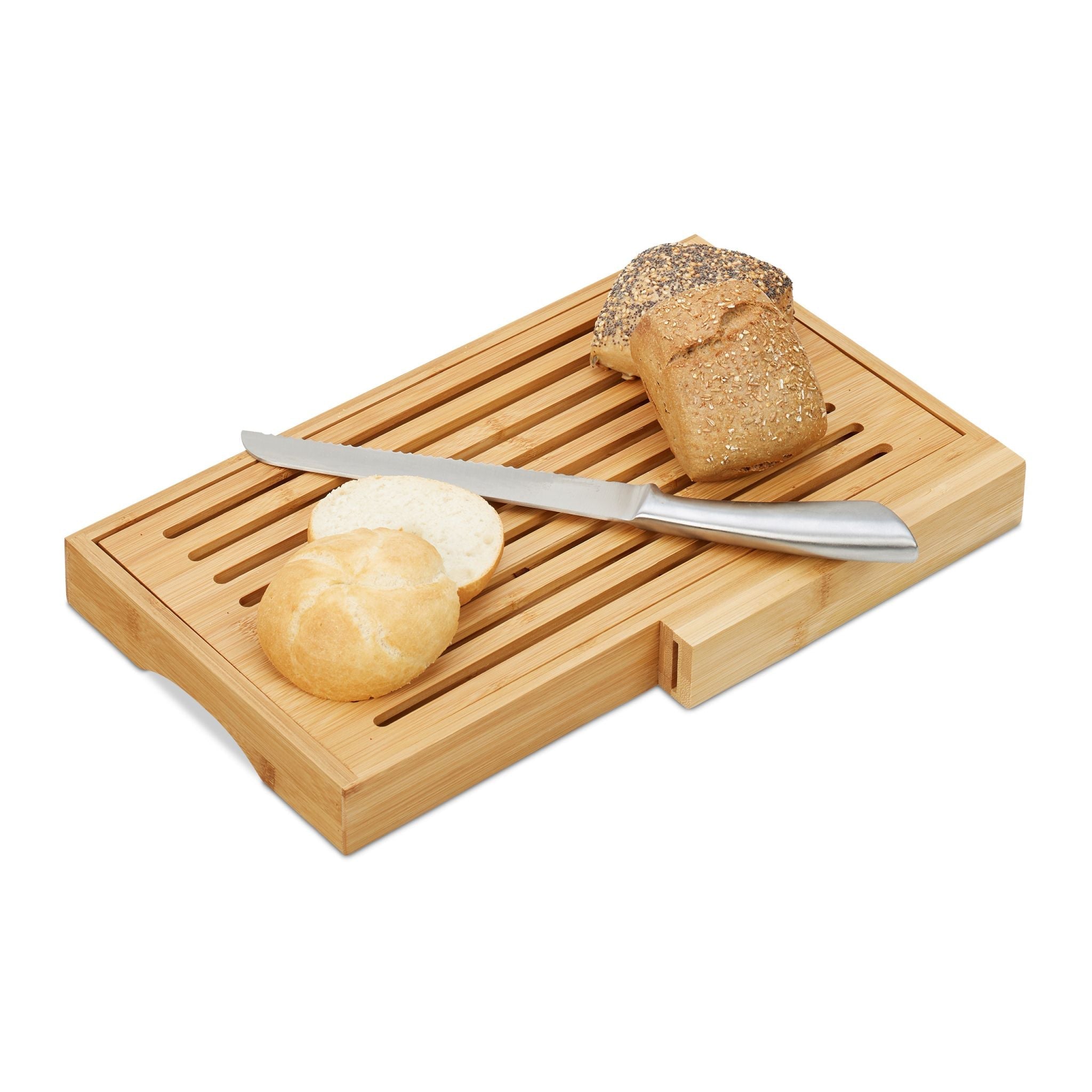 Brotschneidebrett mit Messer Hellbraun-Silber von Relaxdays