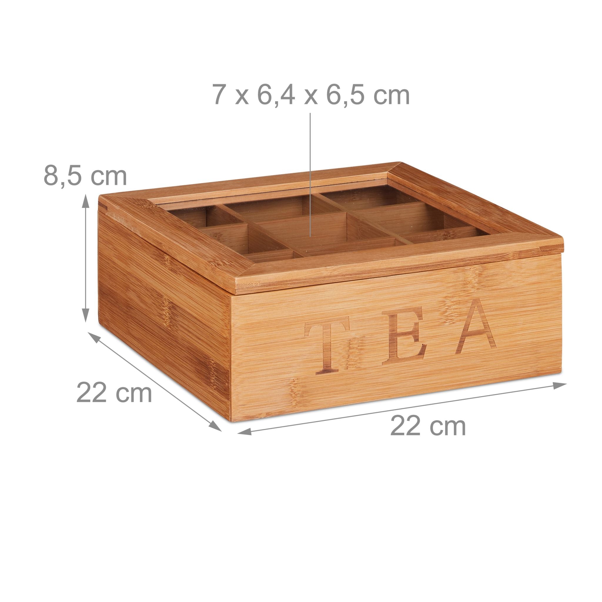 Teebox Bambus 9 Fächer Hellbraun-Transparent von Relaxdays