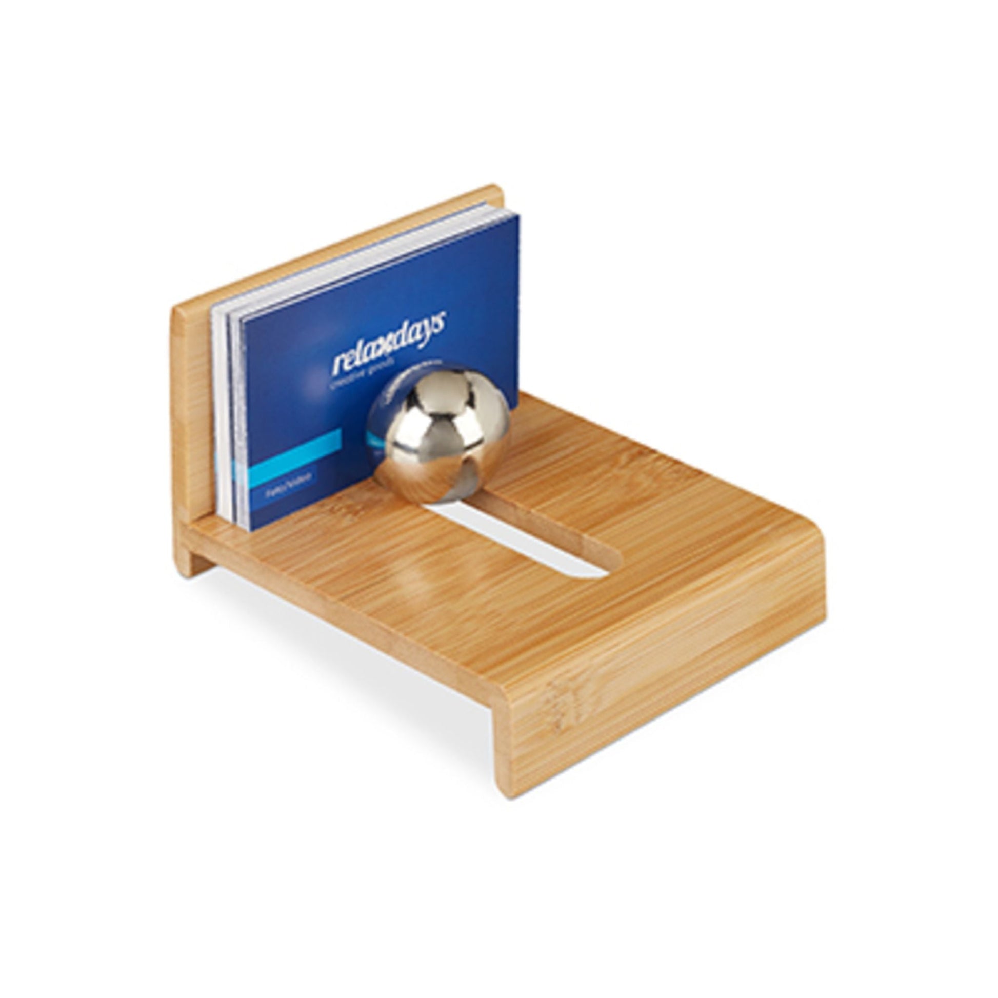 Visitenkartenhalter Bambus mit Kugel Hellbraun von Relaxdays