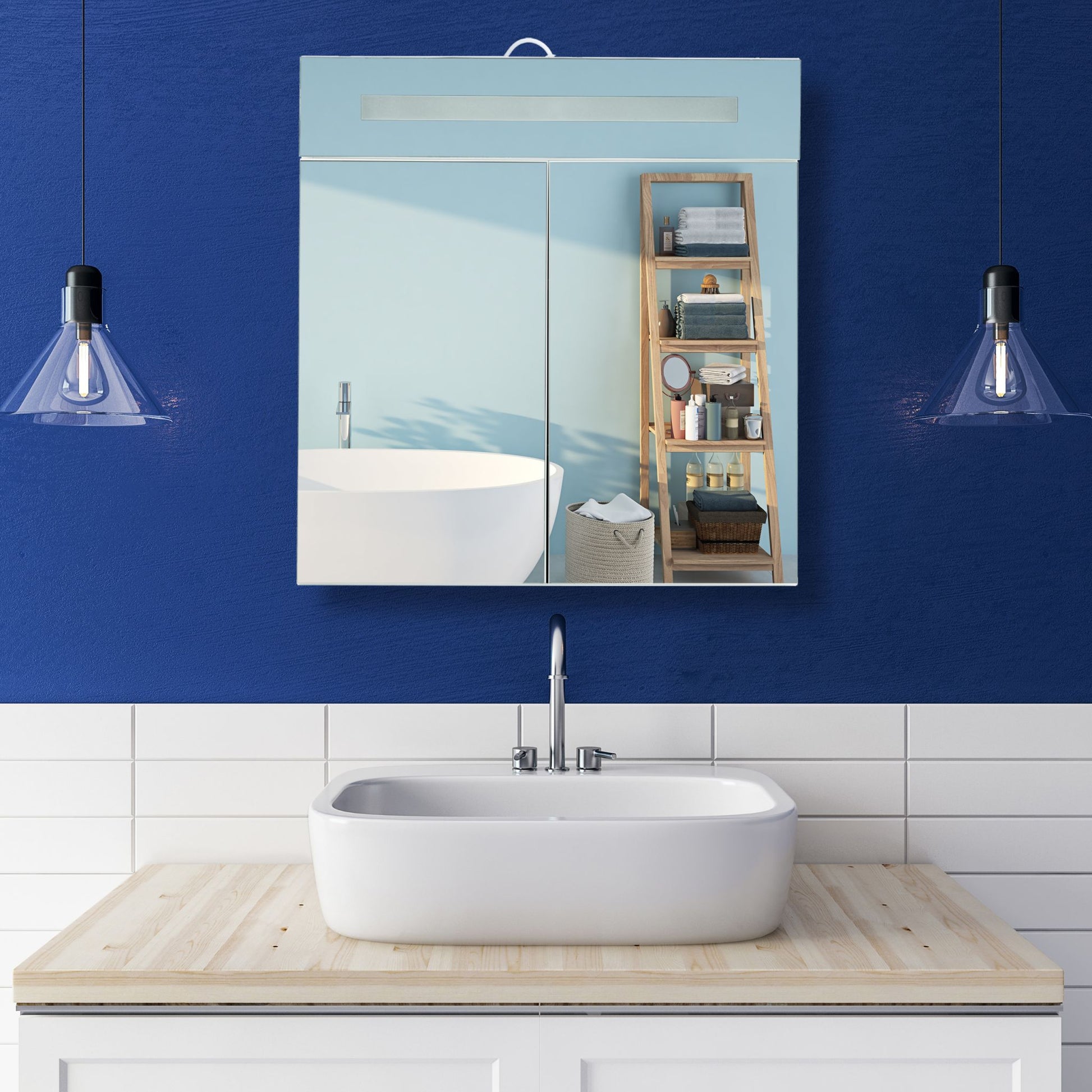 LED Spiegelschrank mit 2 Türen Weiss-Transparent von Relaxdays
