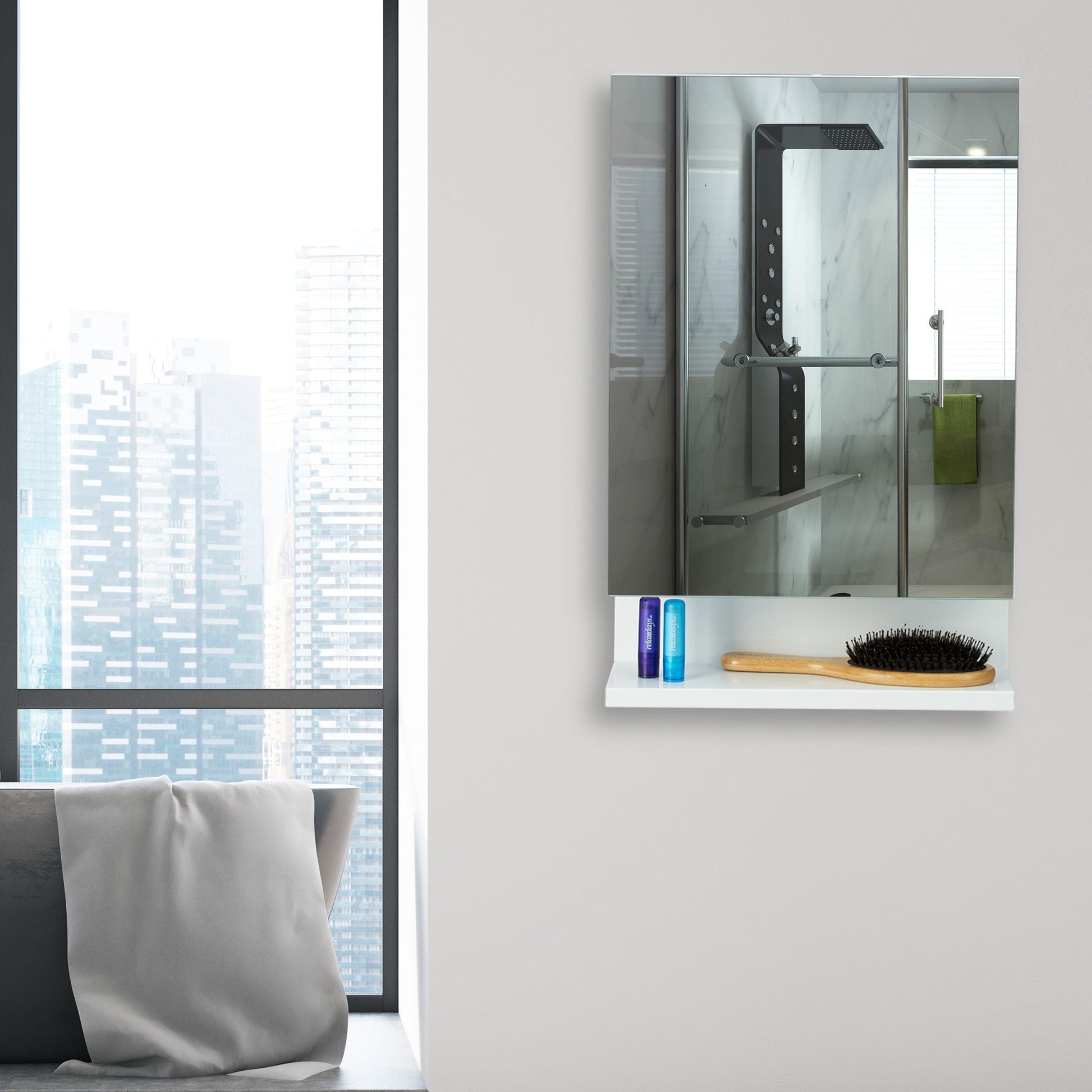 Badspiegelschrank mit Steckdose Weiss von Relaxdays