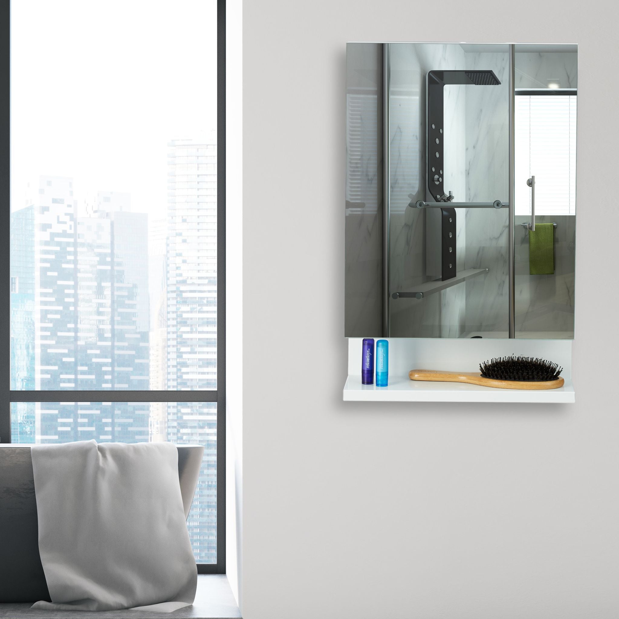Badspiegelschrank mit Steckdose Weiss von Relaxdays
