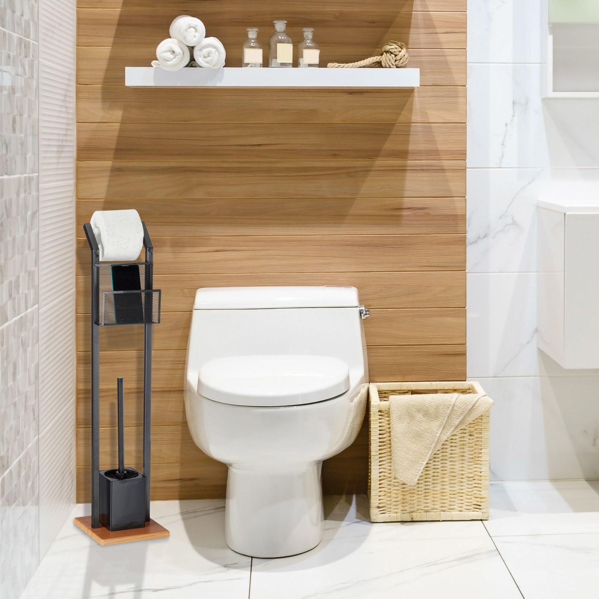 WC-Garnitur mit Ablage Hellbraun-Schwarz von Relaxdays