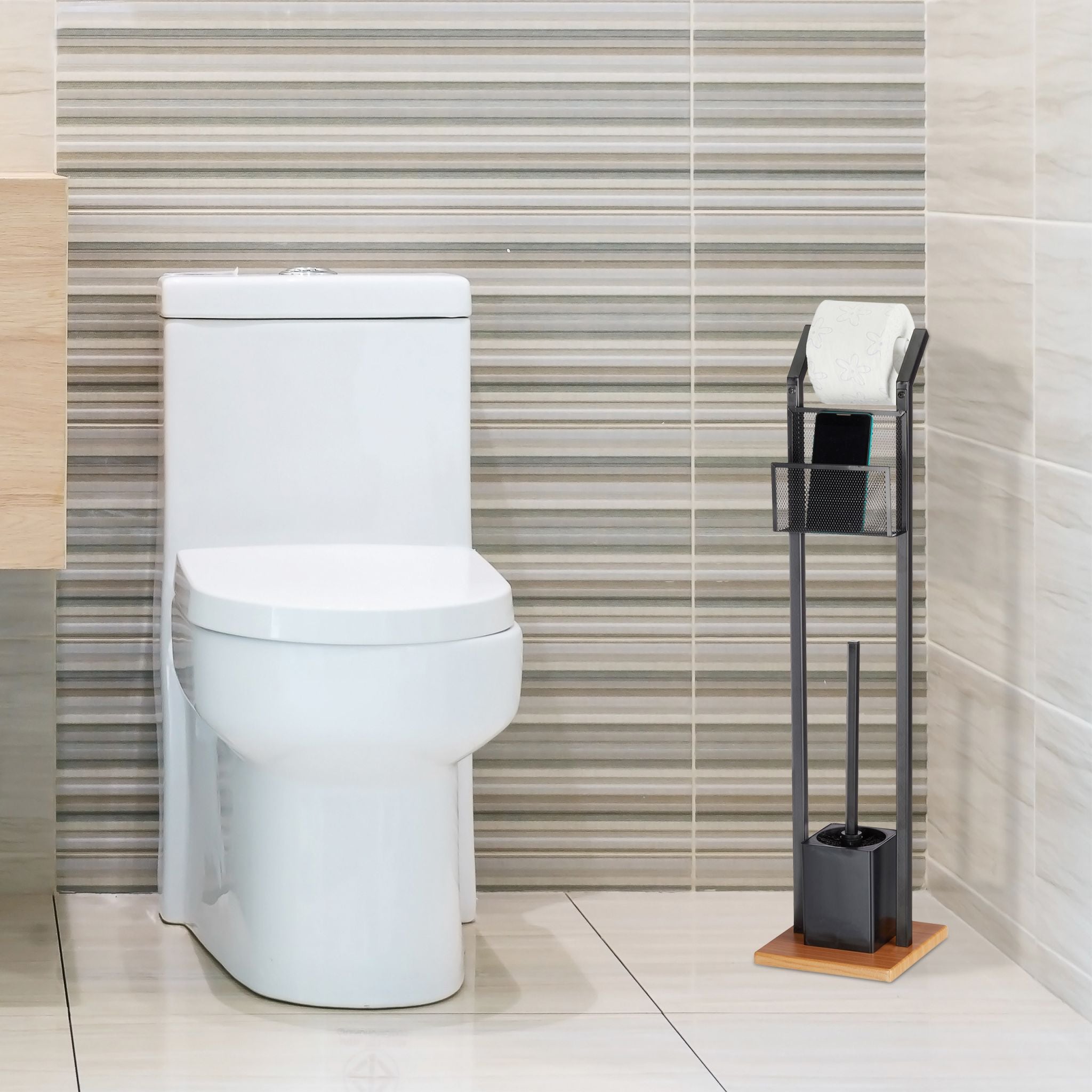 WC-Garnitur mit Ablage Hellbraun-Schwarz von Relaxdays