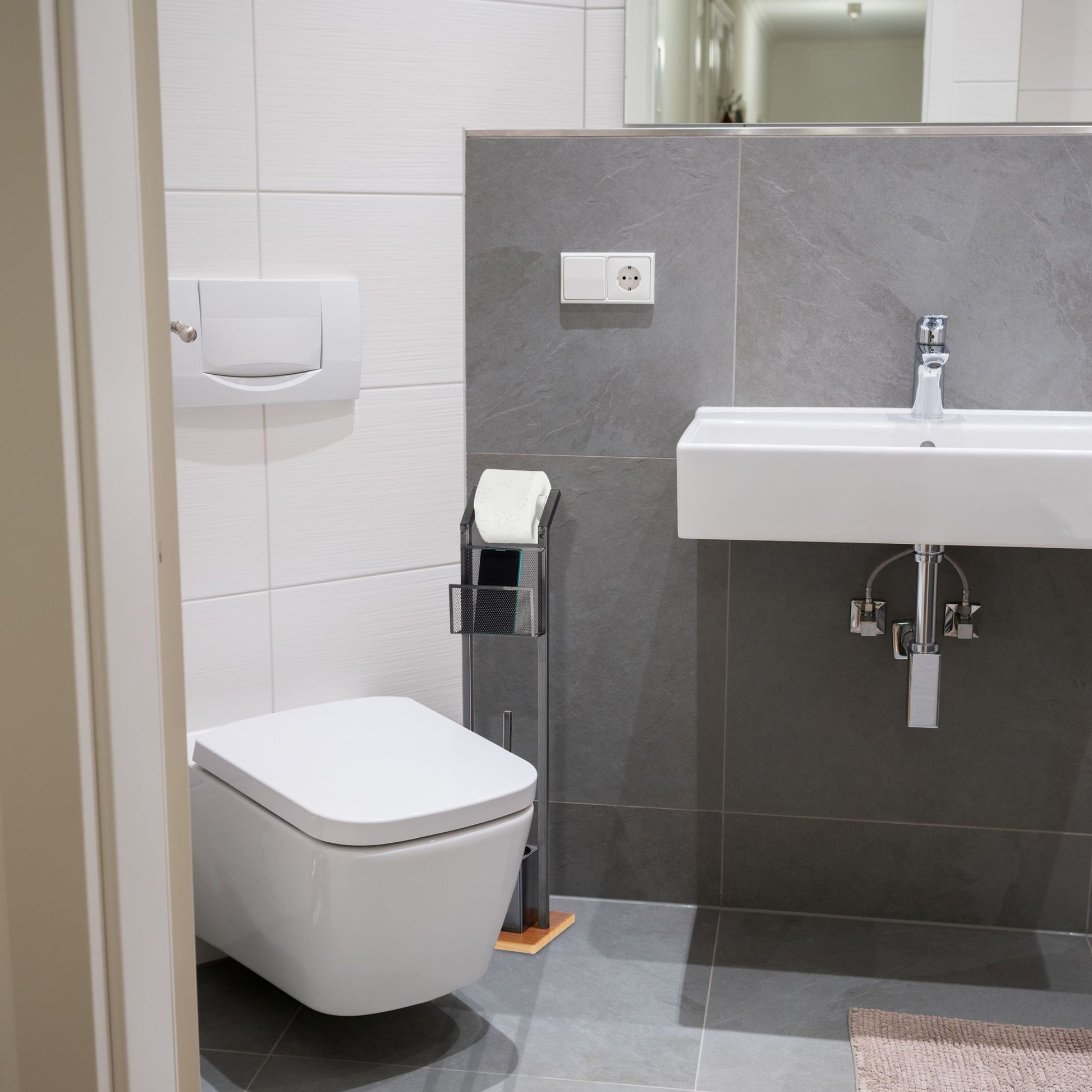 WC-Garnitur mit Ablage Hellbraun-Schwarz von Relaxdays