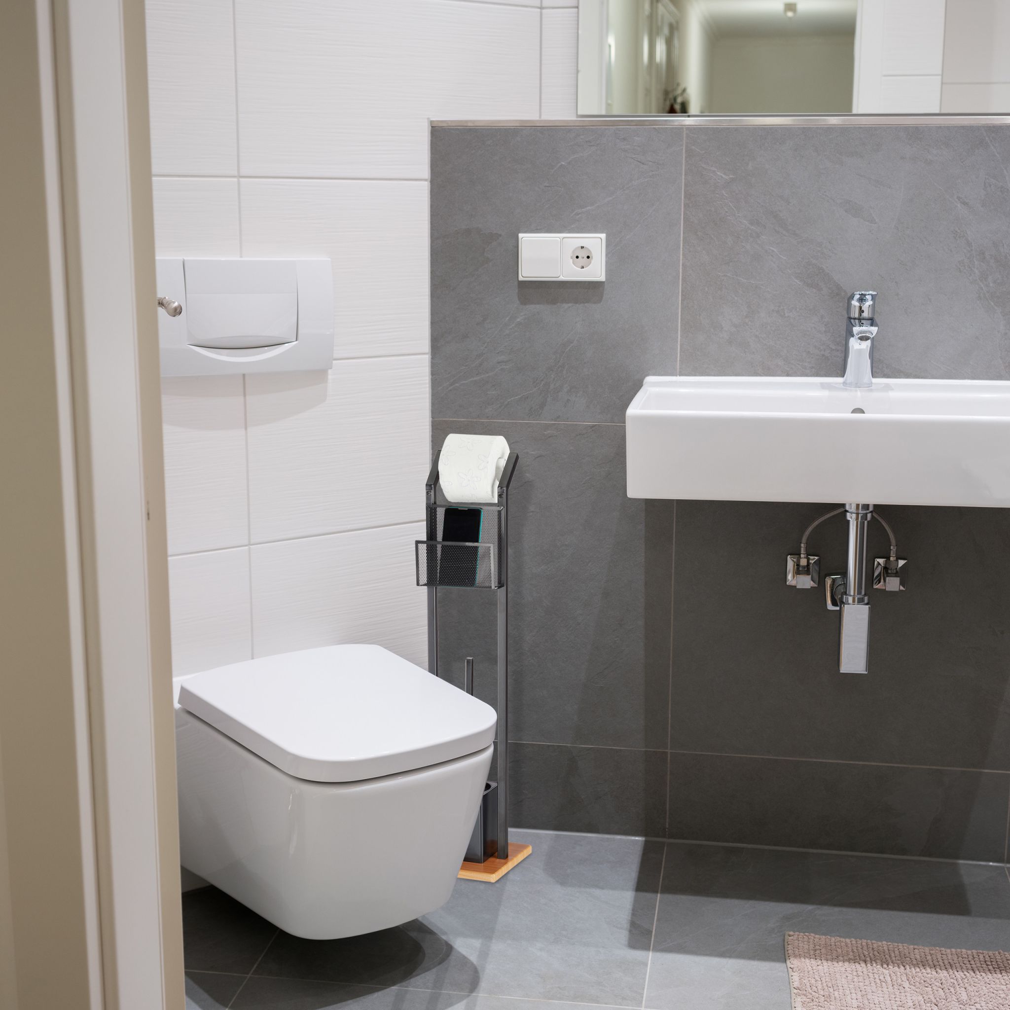 WC-Garnitur mit Ablage Hellbraun-Schwarz von Relaxdays