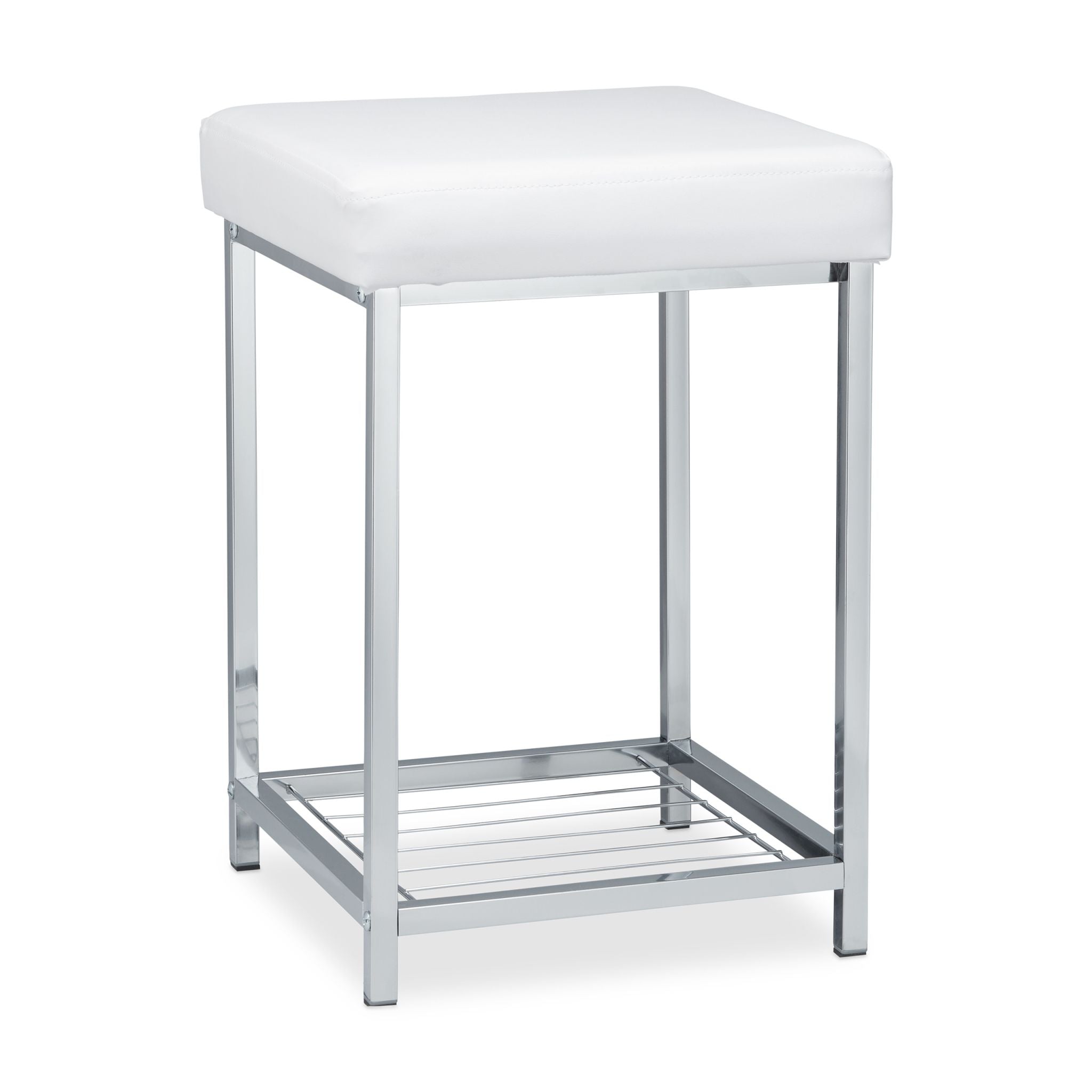 Gepolsterter Hocker mit Ablage Weiss Weiss-Silber von Relaxdays