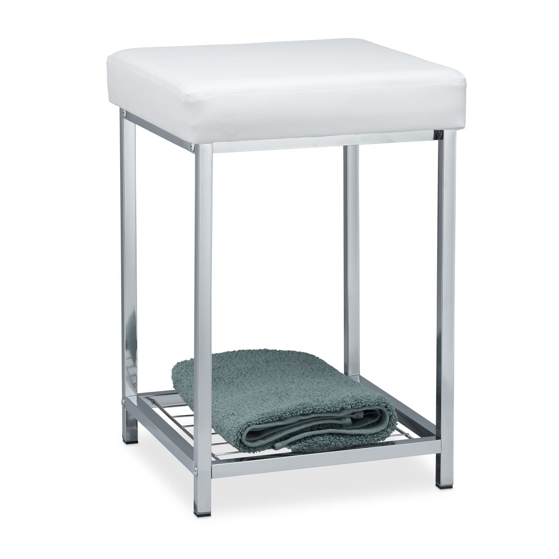 Gepolsterter Hocker mit Ablage Weiss Weiss-Silber von Relaxdays