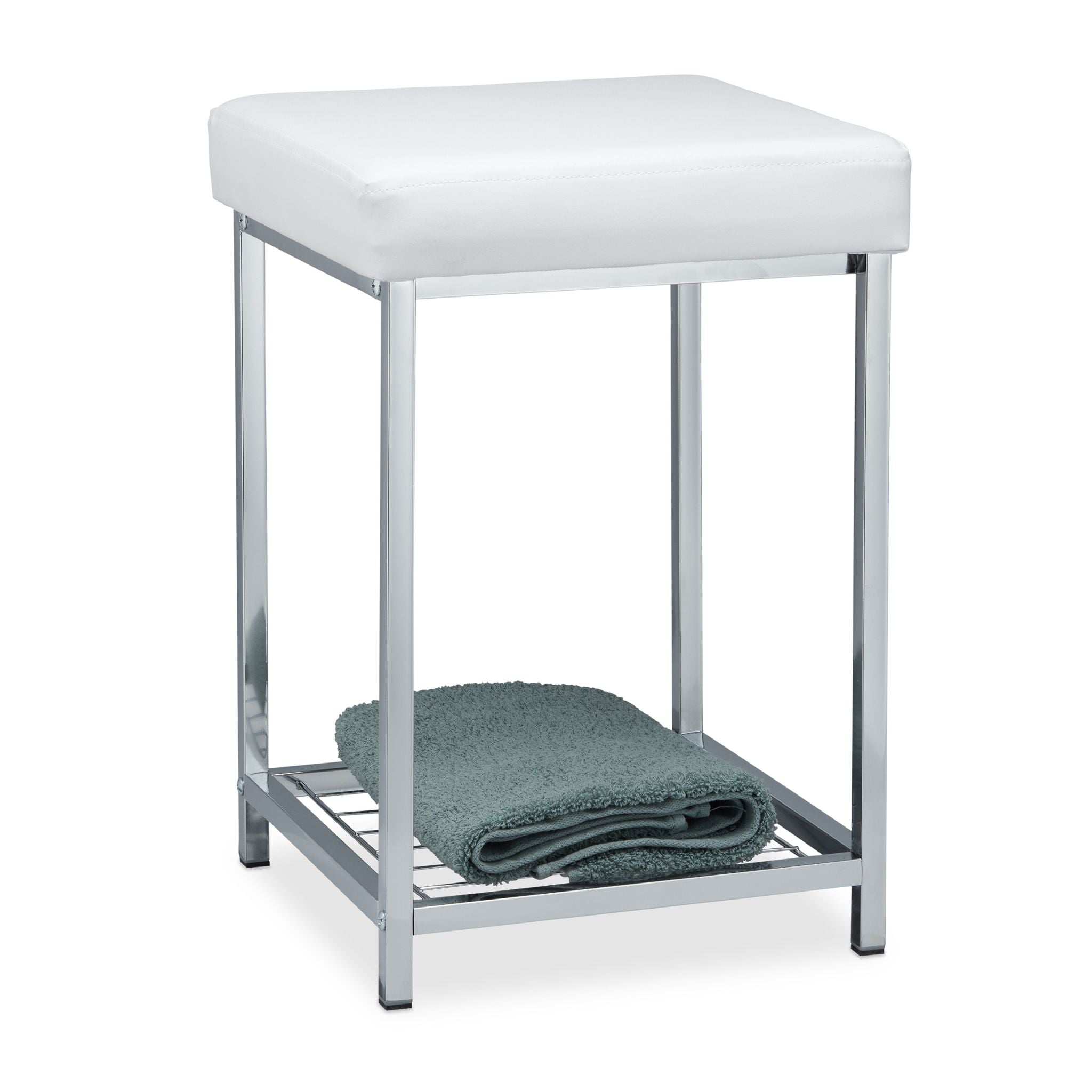 Gepolsterter Hocker mit Ablage Weiss Weiss-Silber von Relaxdays