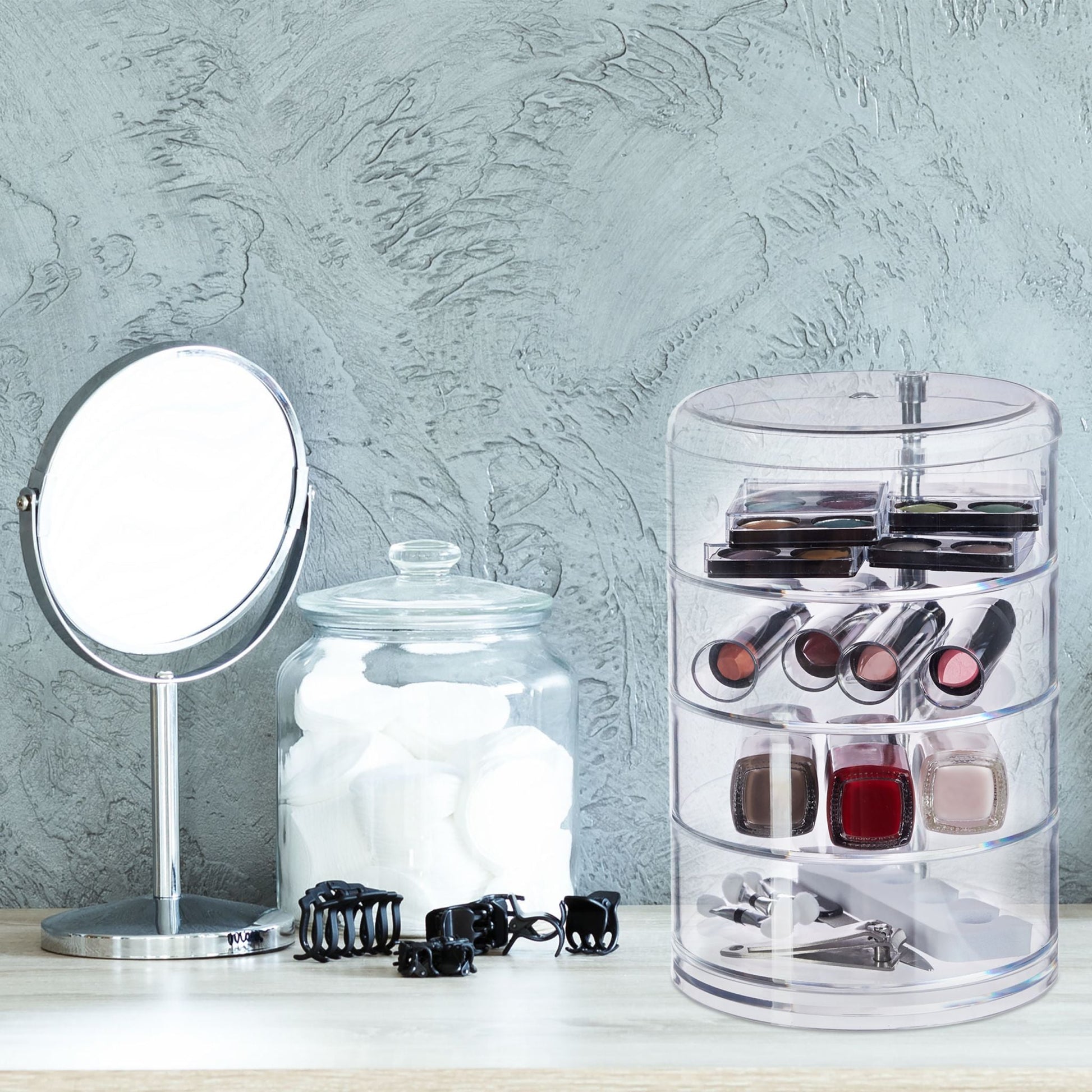 Kosmetikorganizer mit drehbaren Fächern Transparent von Relaxdays