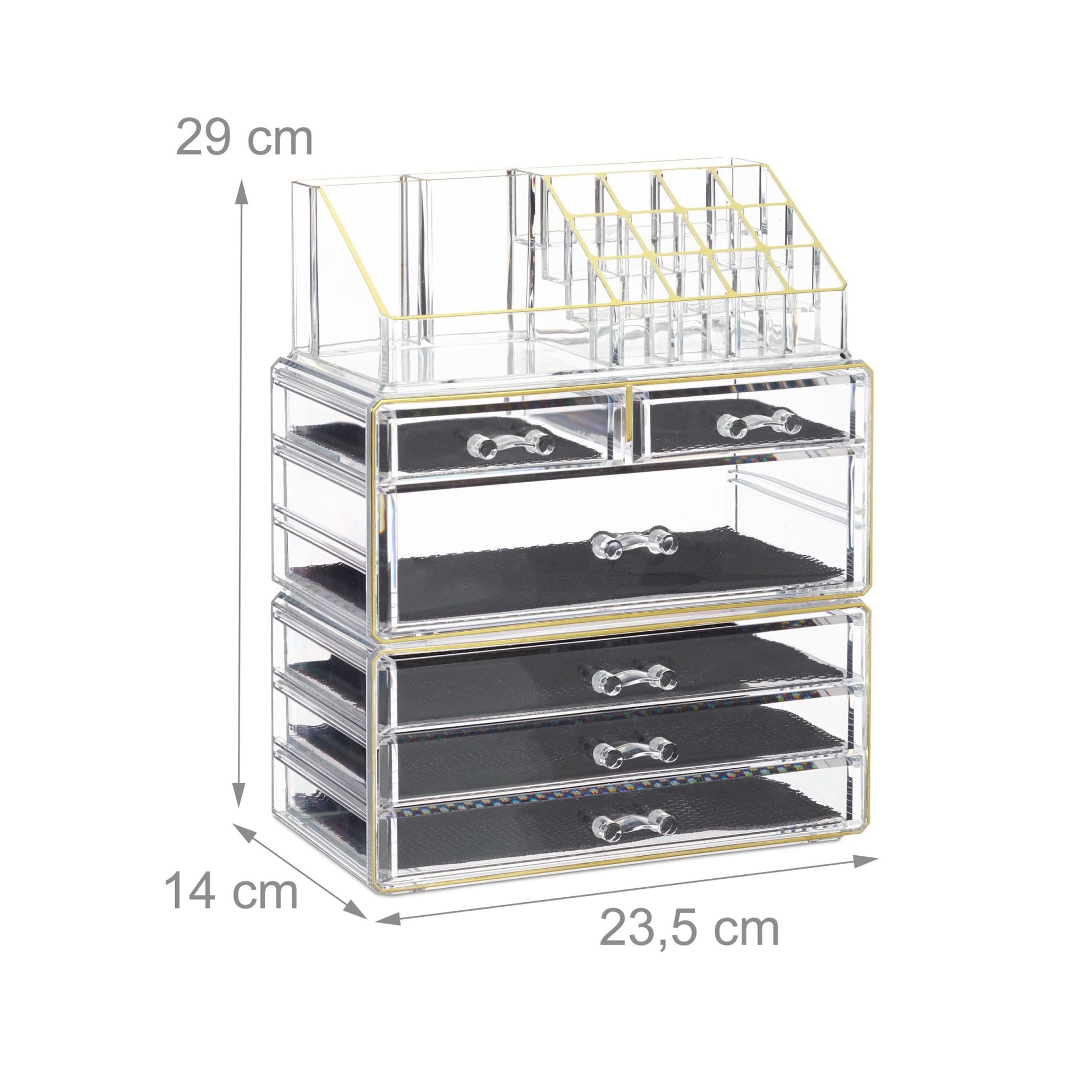 Kosmetikorganizer mit 6 Schubladen Gold-Schwarz-Transparent von Relaxdays