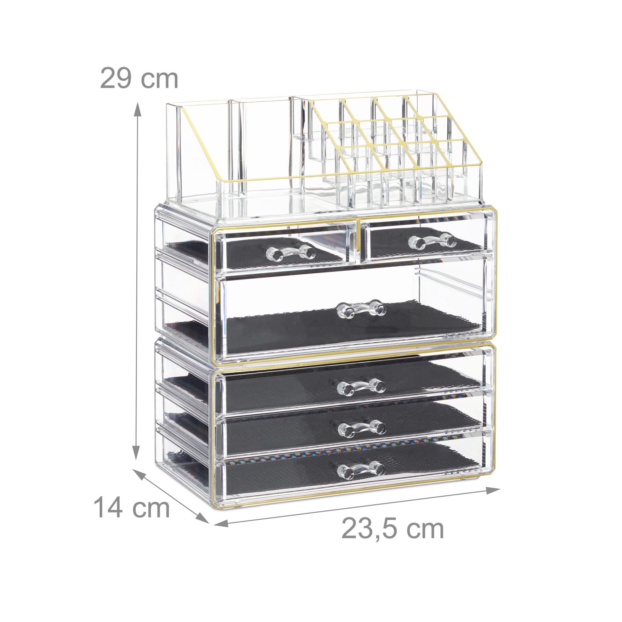 Kosmetikorganizer mit 6 Schubladen Gold-Schwarz-Transparent von Relaxdays