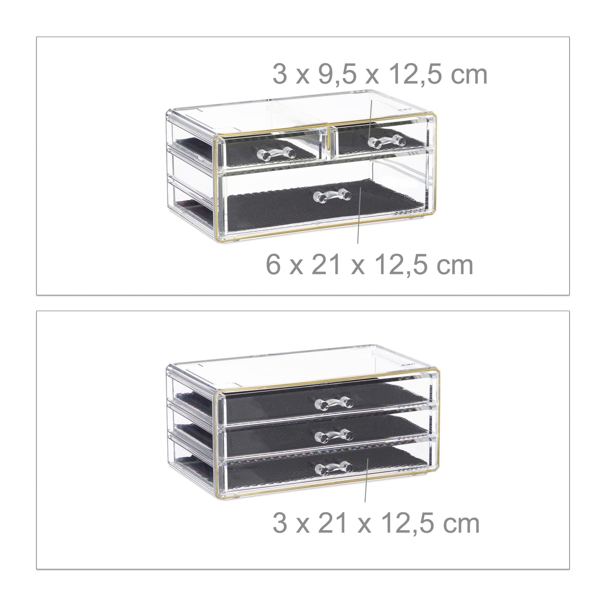 Kosmetikorganizer mit 6 Schubladen Gold-Schwarz-Transparent von Relaxdays