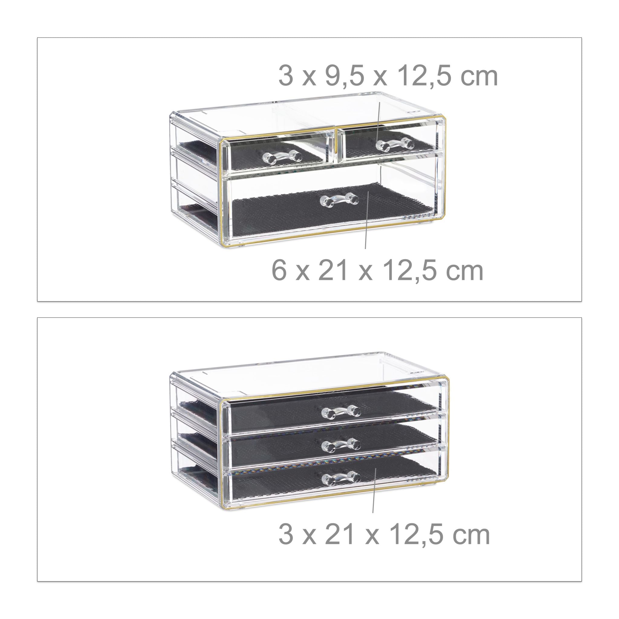 Kosmetikorganizer mit 6 Schubladen Gold-Schwarz-Transparent von Relaxdays
