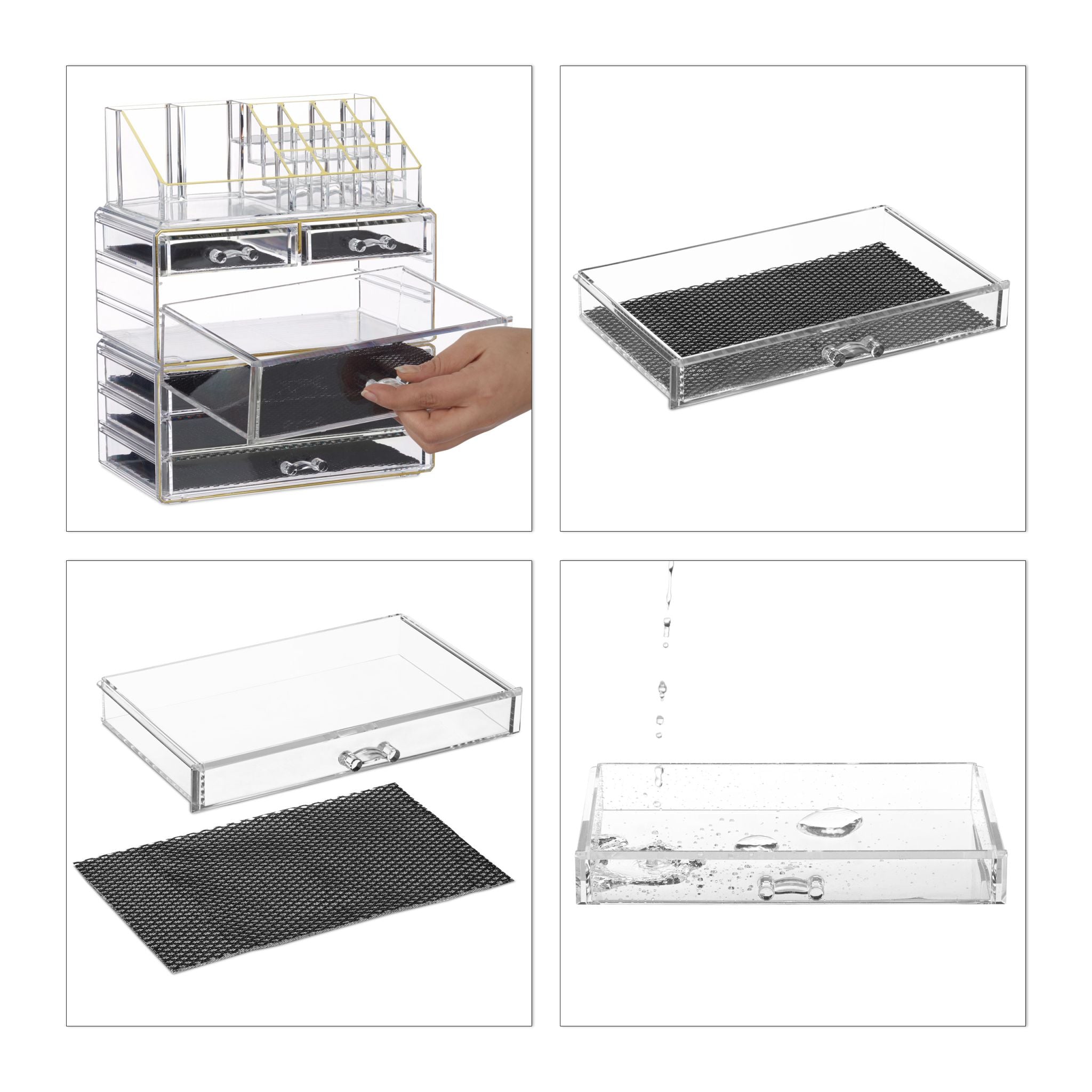 Kosmetikorganizer mit 6 Schubladen Gold-Schwarz-Transparent von Relaxdays