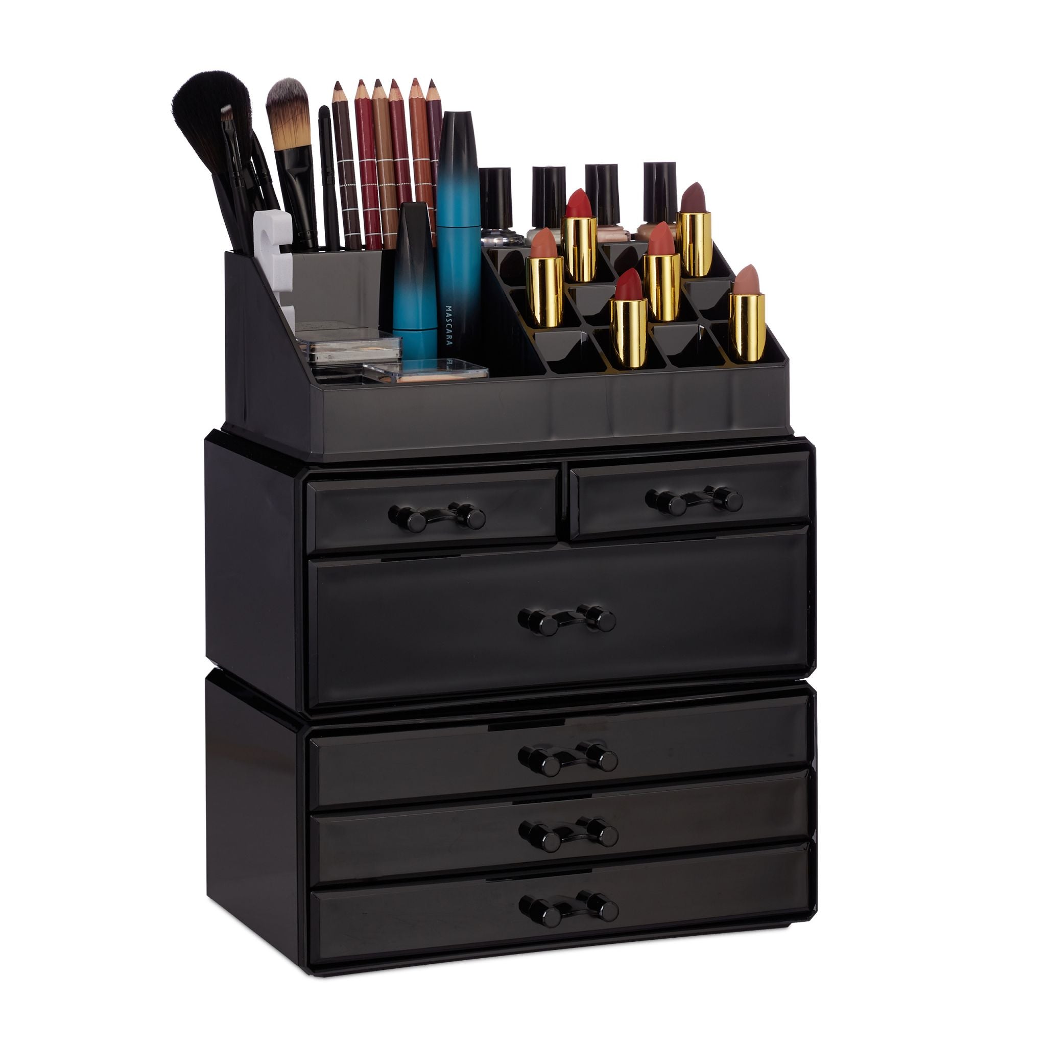 Kosmetikorganizer mit 6 Schubladen Schwarz von Relaxdays