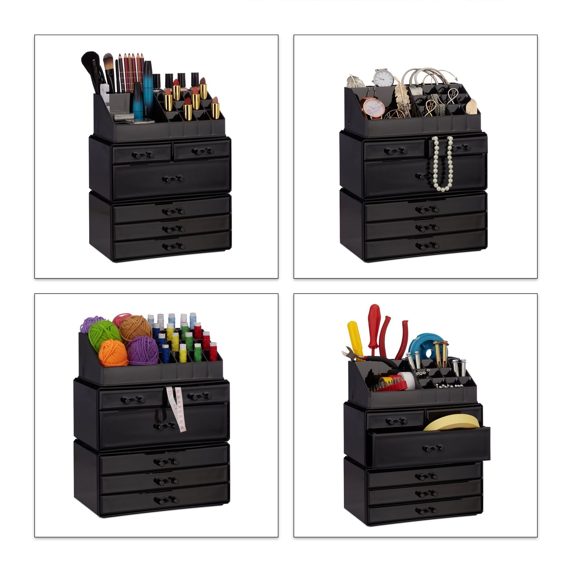 Kosmetikorganizer mit 6 Schubladen Schwarz von Relaxdays