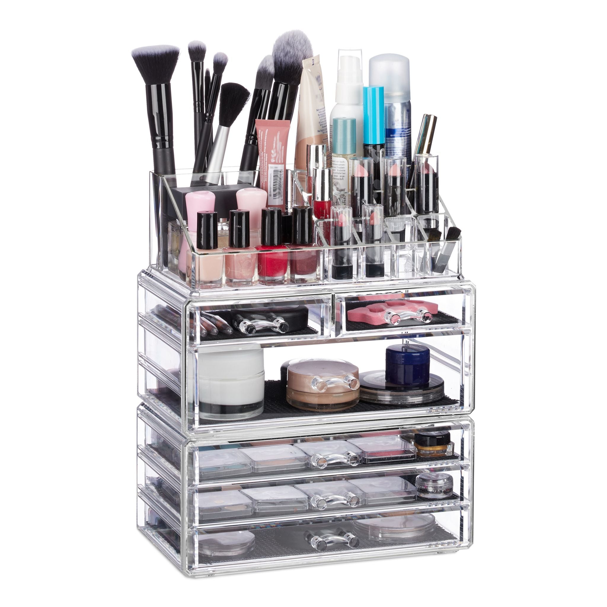 Kosmetikorganizer mit 6 Schubladen Schwarz-Transparent von Relaxdays