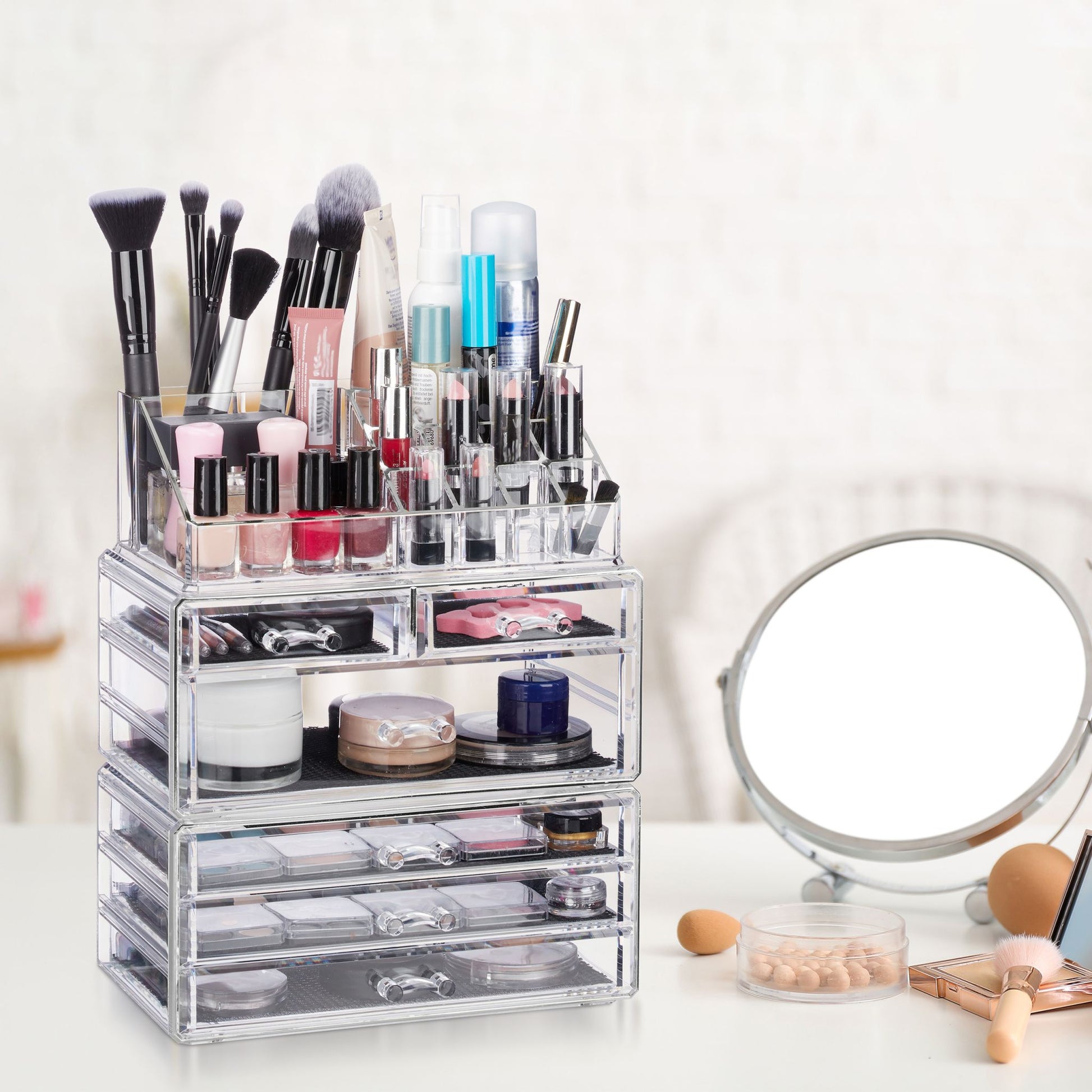 Kosmetikorganizer mit 6 Schubladen Schwarz-Transparent von Relaxdays