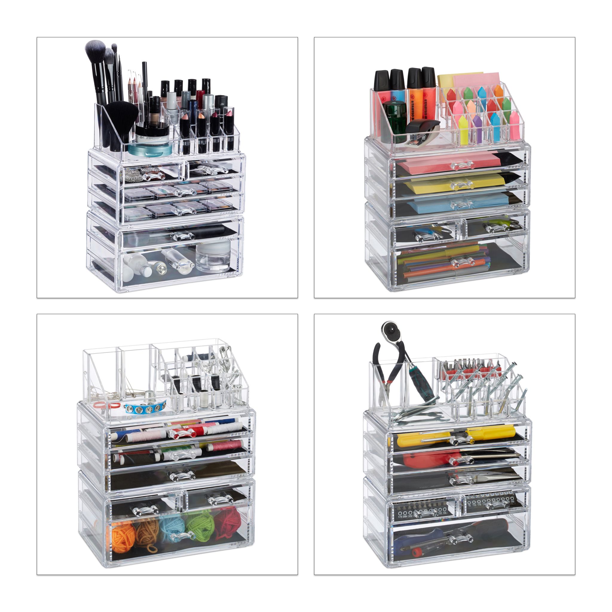 Kosmetikorganizer mit 6 Schubladen Schwarz-Transparent von Relaxdays