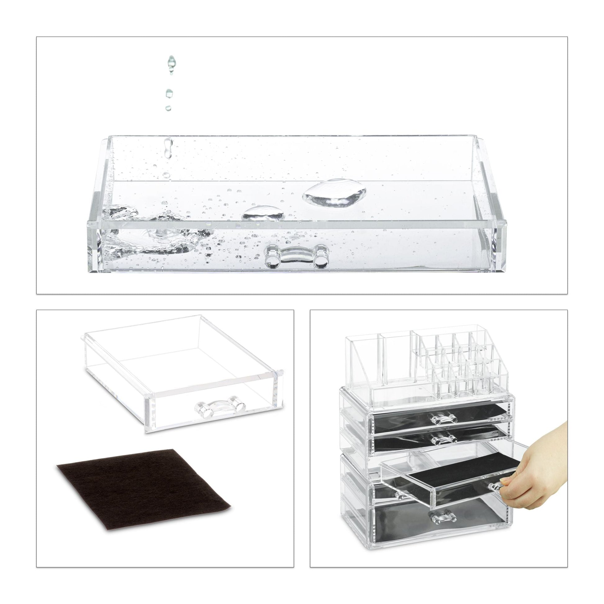 Kosmetikorganizer mit 6 Schubladen Schwarz-Transparent von Relaxdays