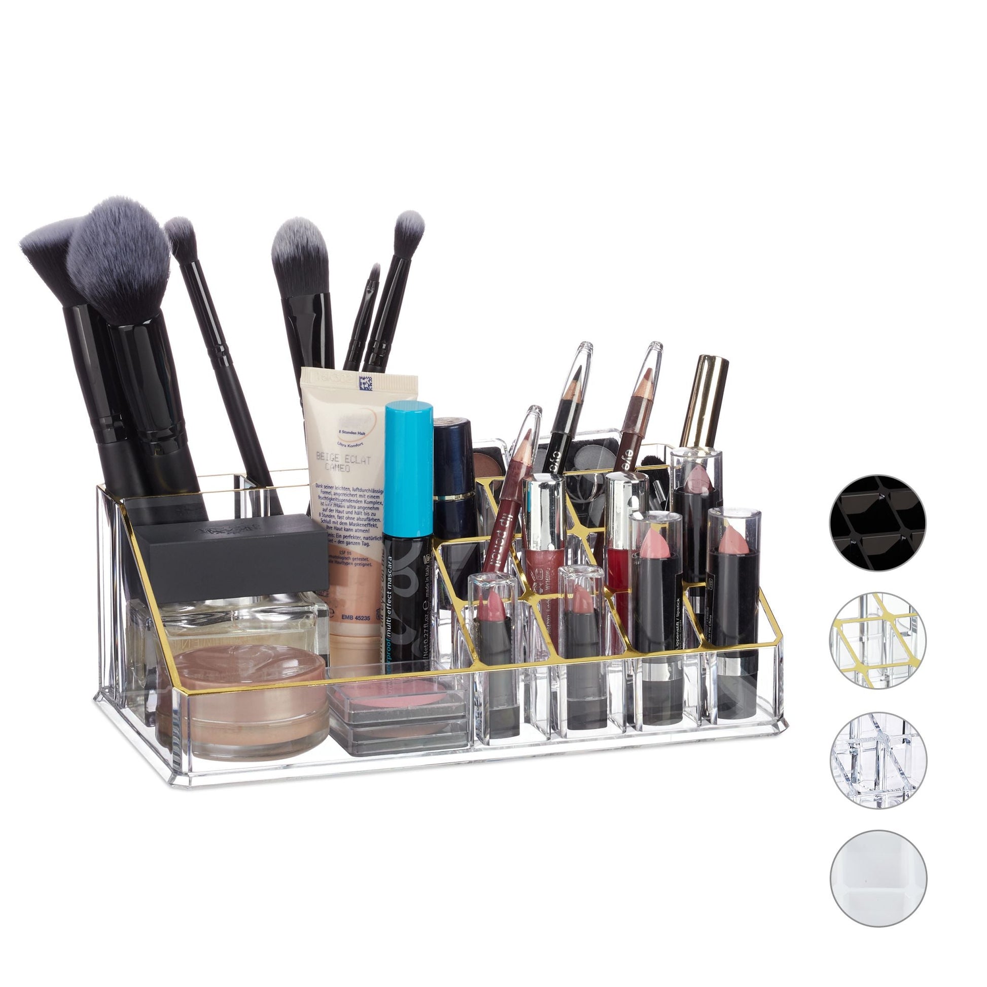 Kosmetikorganizer Acryl Gold-Transparent von Relaxdays