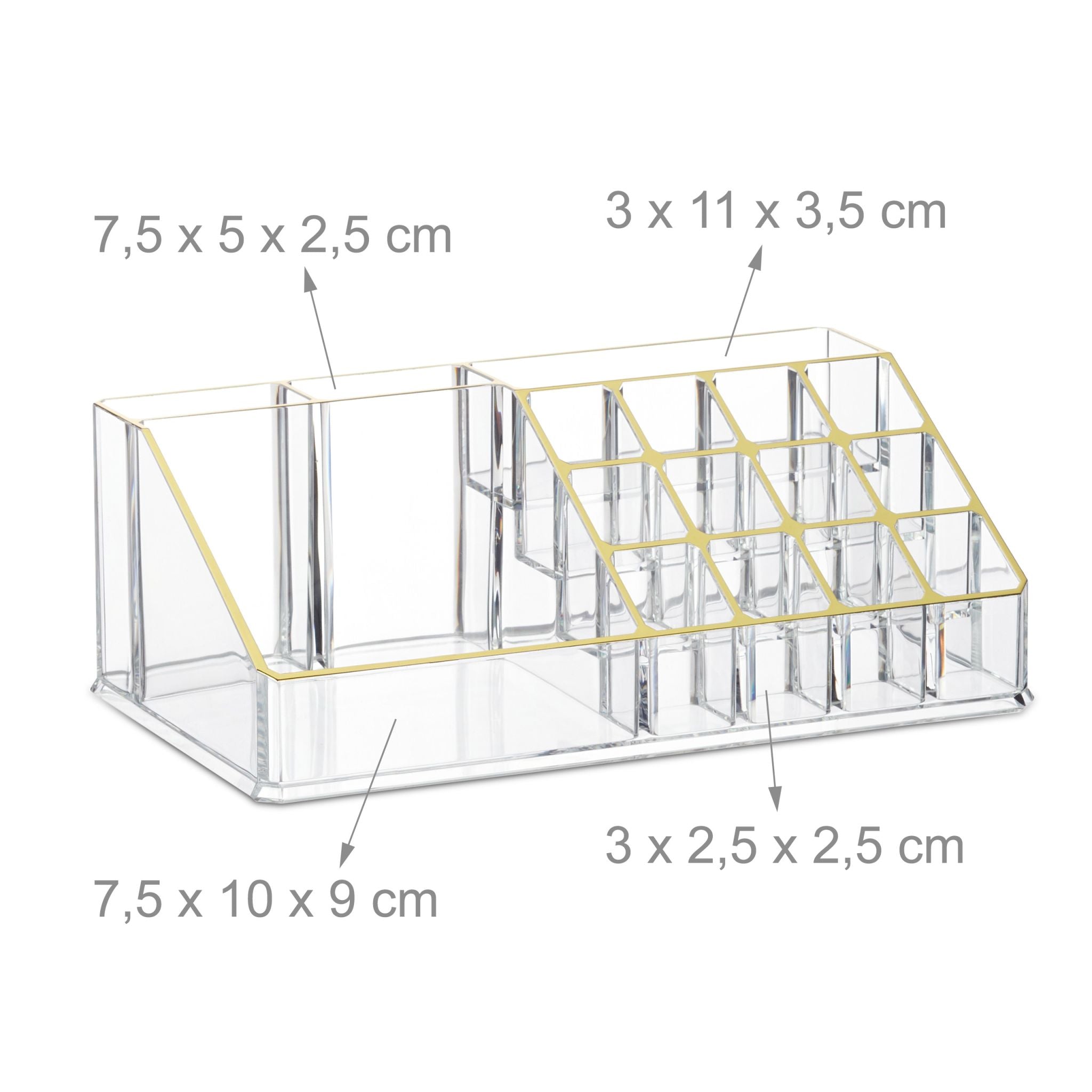 Kosmetikorganizer Acryl Gold-Transparent von Relaxdays