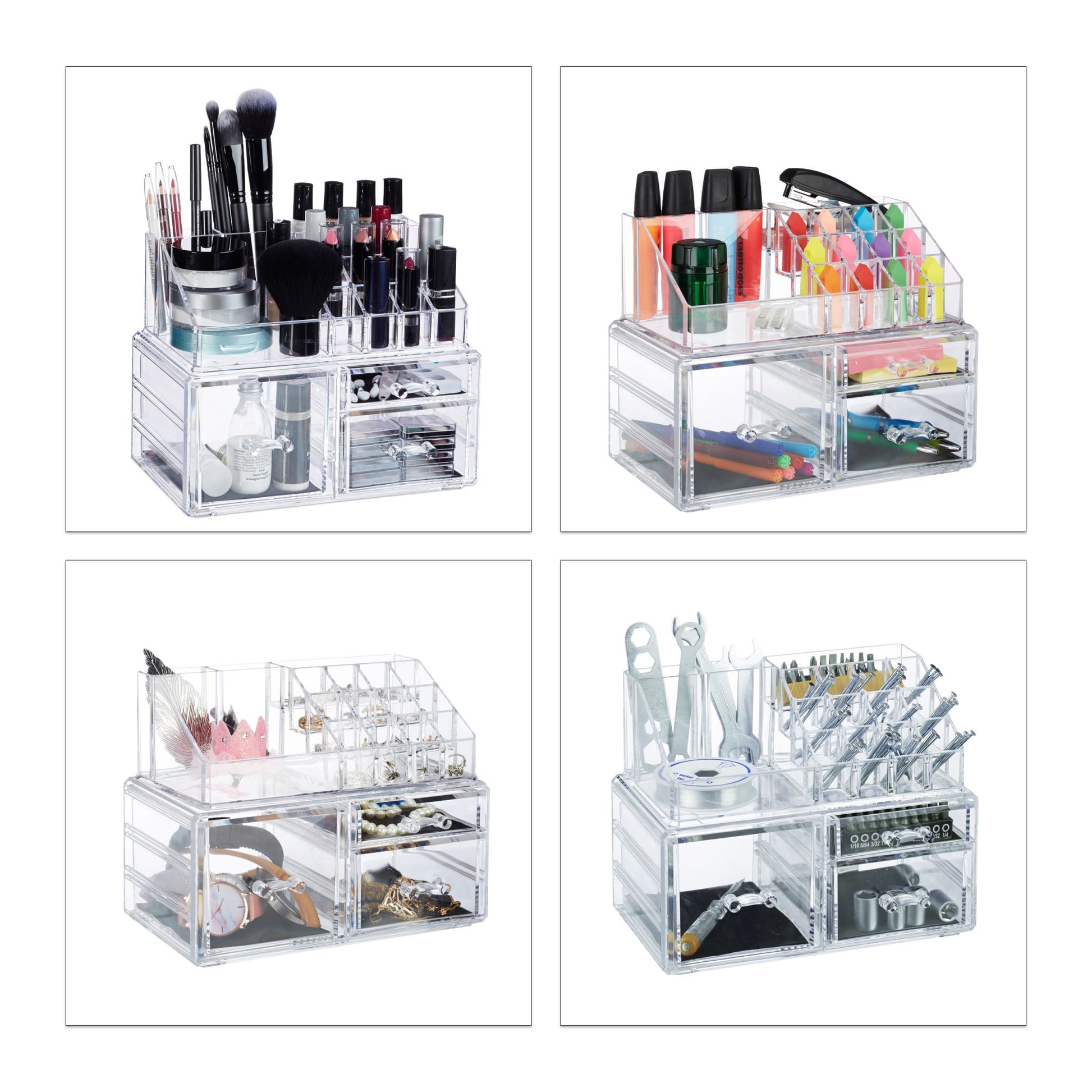 Make-Up Organizer mit 3 Schubladen Transparent von Relaxdays