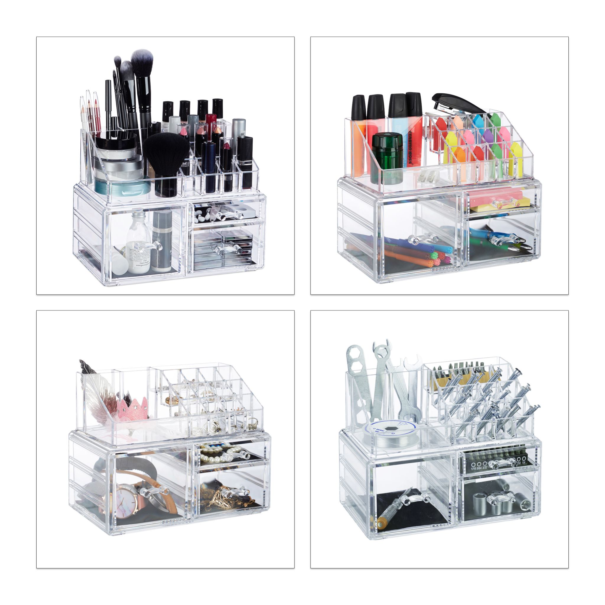 Make-Up Organizer mit 3 Schubladen Transparent von Relaxdays