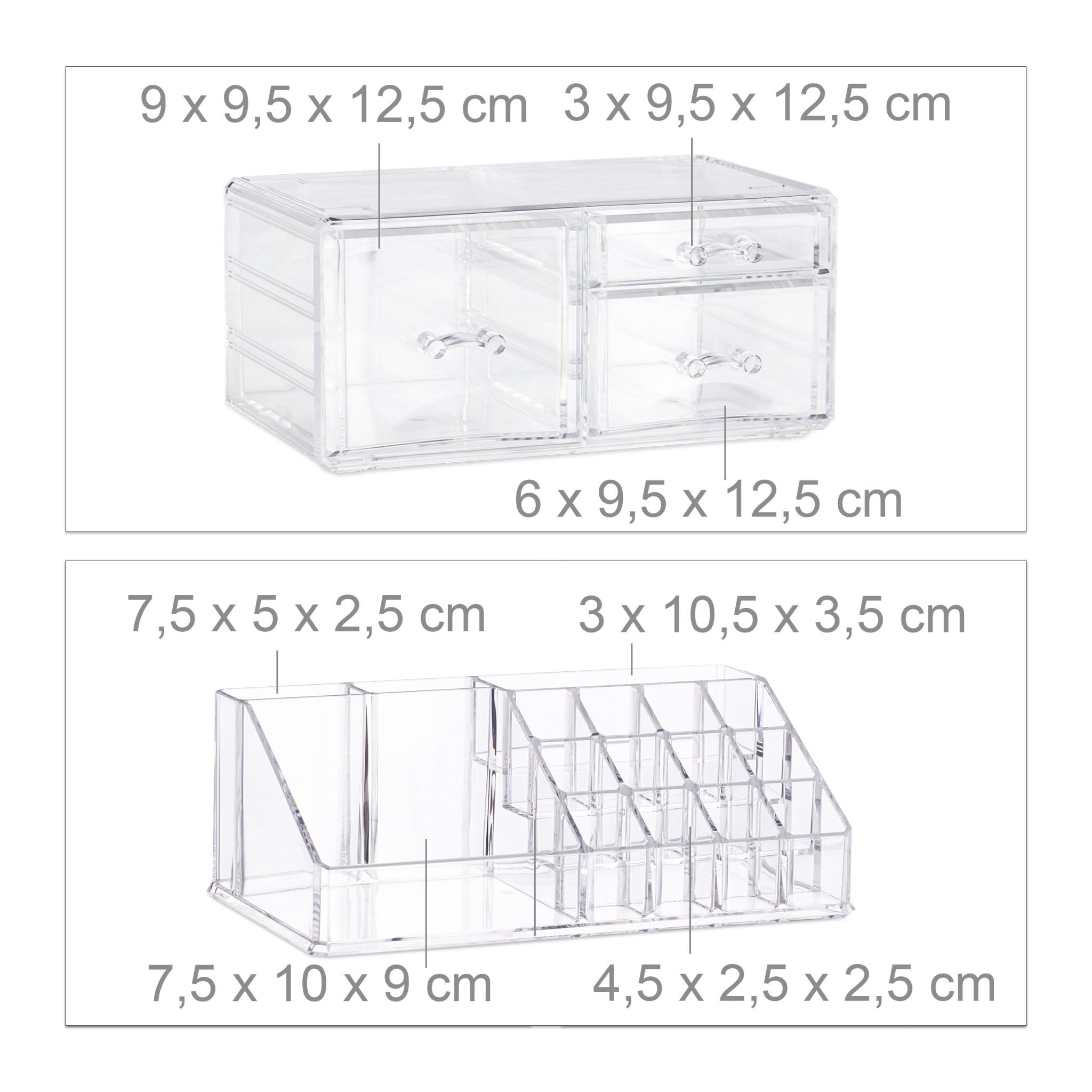 Make-Up Organizer mit 3 Schubladen Transparent von Relaxdays