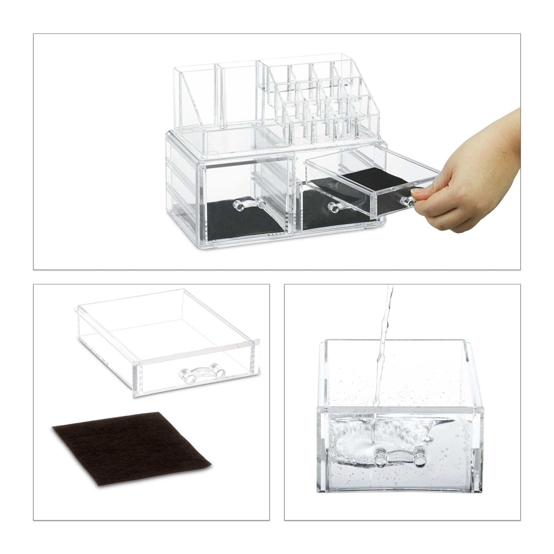Make-Up Organizer mit 3 Schubladen Transparent von Relaxdays