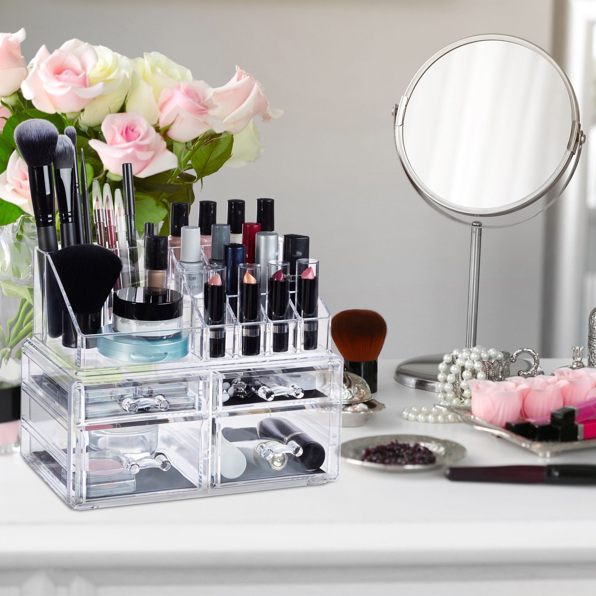 Make-Up Organizer mit 4 Schubladen Transparent von Relaxdays
