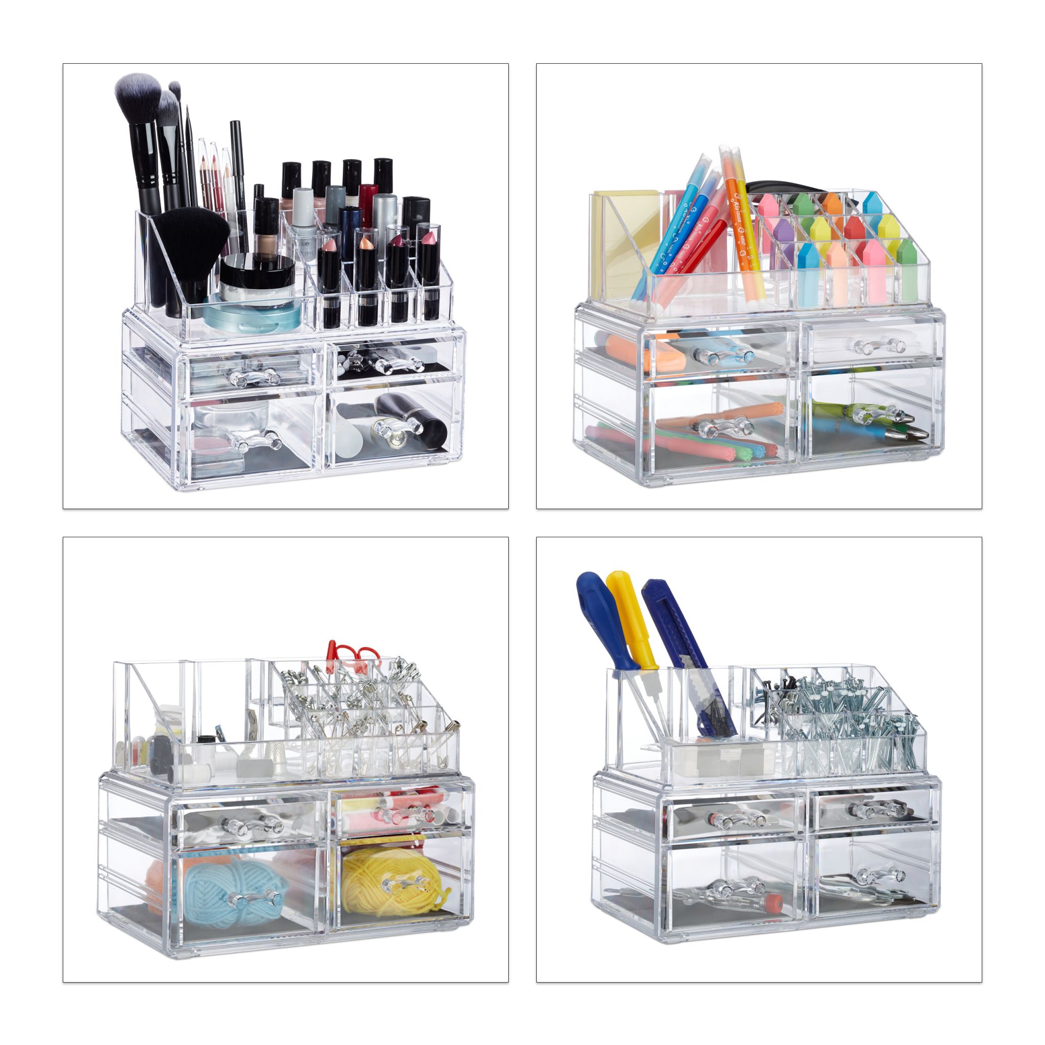 Make-Up Organizer mit 4 Schubladen Transparent von Relaxdays