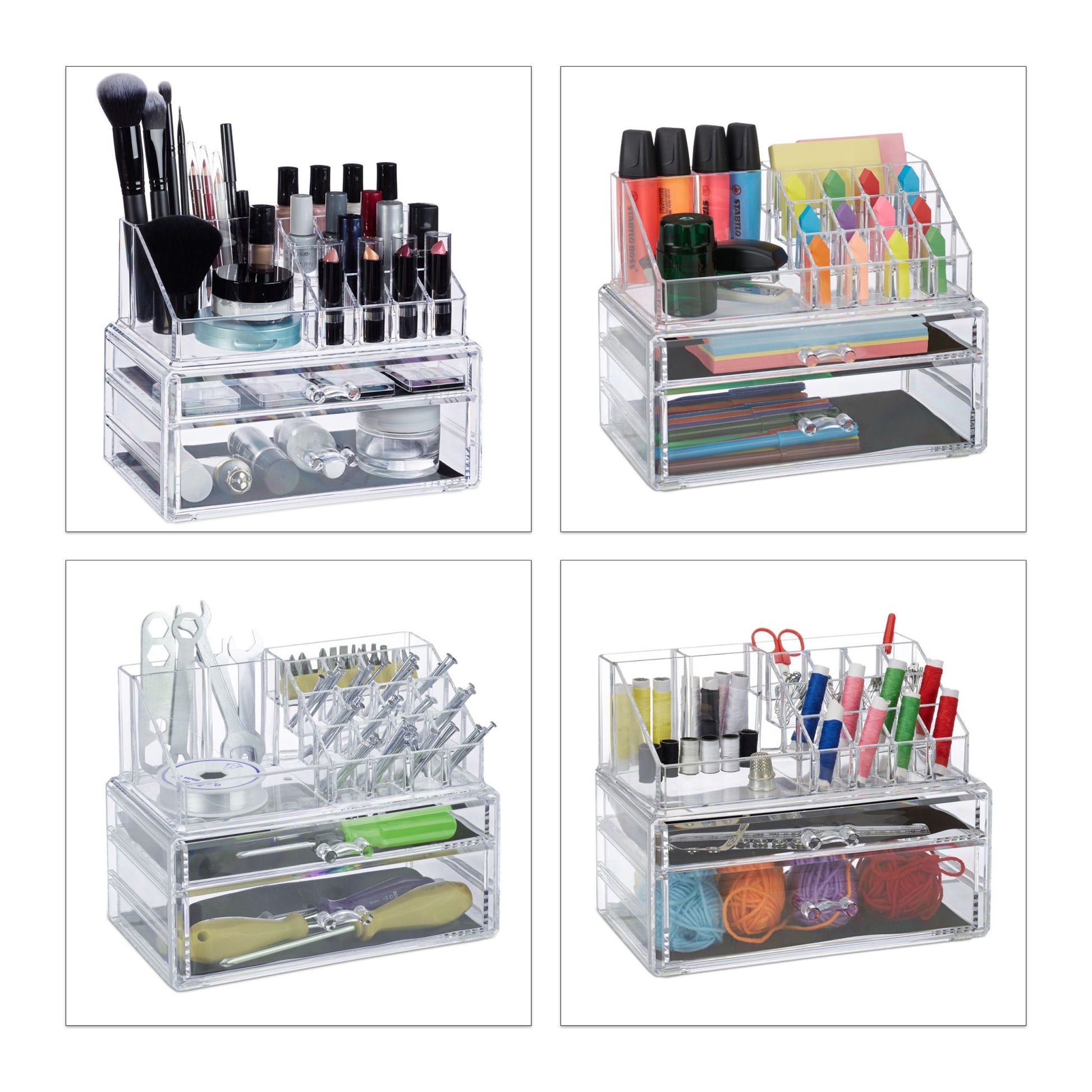 Make-Up Organizer mit 2 Schubladen Transparent von Relaxdays
