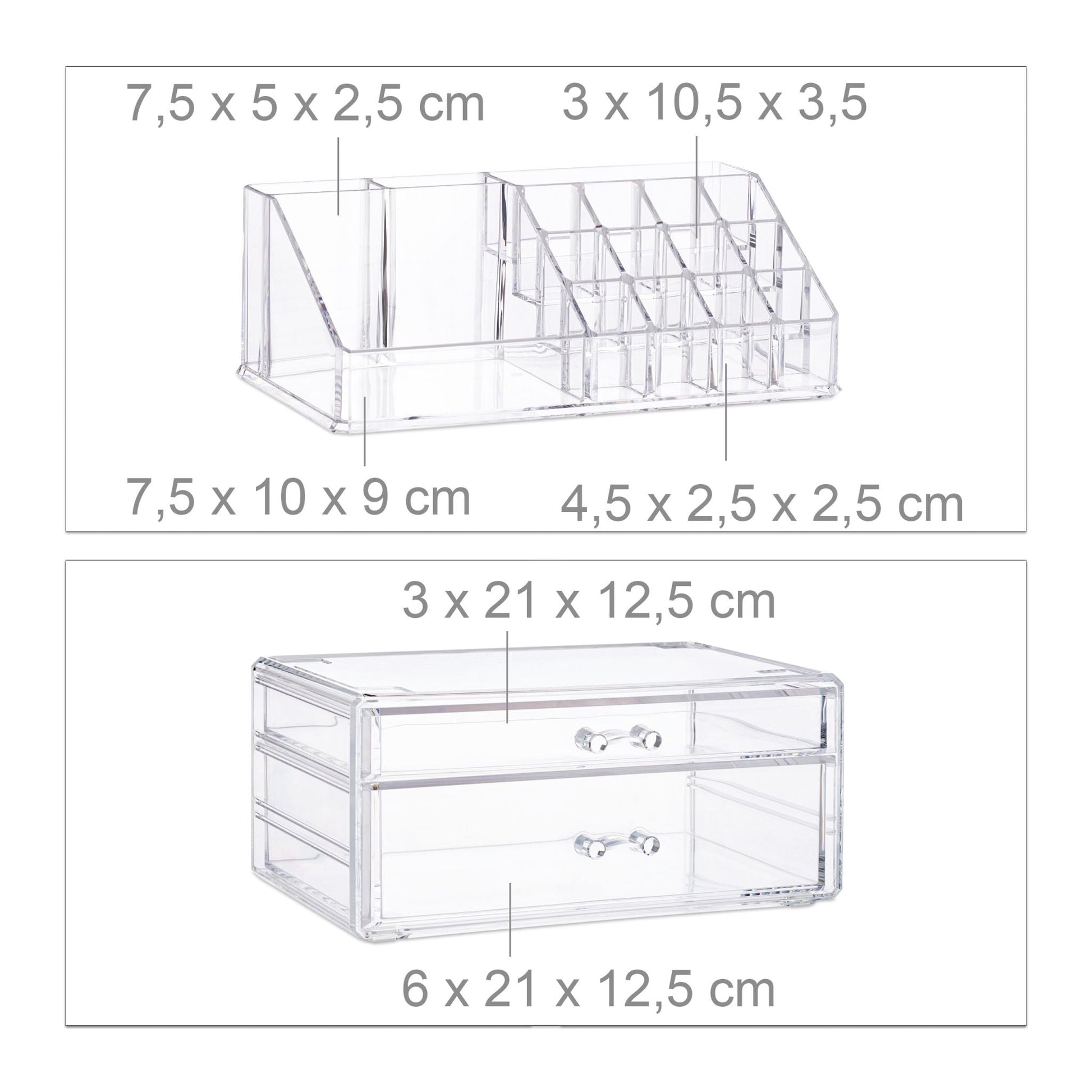 Make-Up Organizer mit 2 Schubladen Transparent von Relaxdays