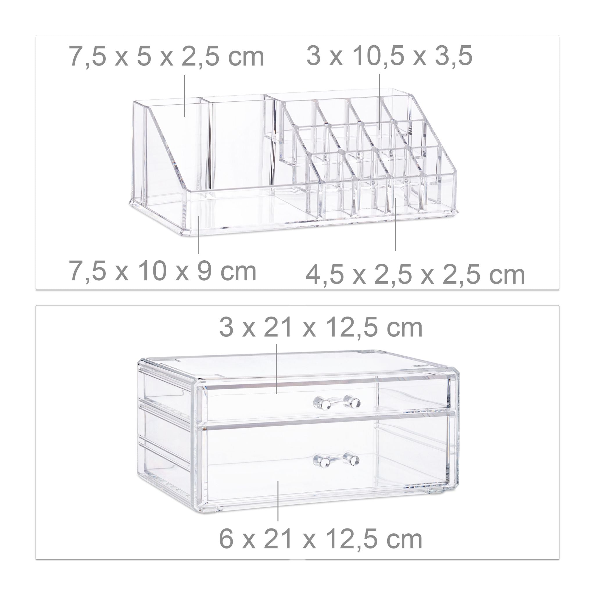 Make-Up Organizer mit 2 Schubladen Transparent von Relaxdays